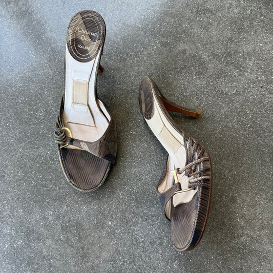 SS01 Galliano Dior Camo Logo Mules - US 5-5.5