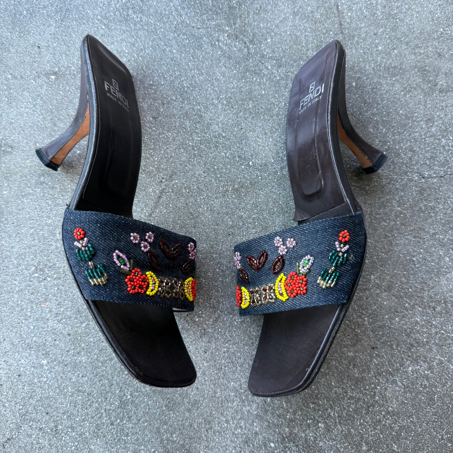 00s Fendi Beaded Denim Mules - US 8