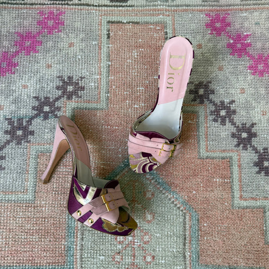 F/W2003 Galliano Dior Brocade Buckle Platform Sandals - US 8