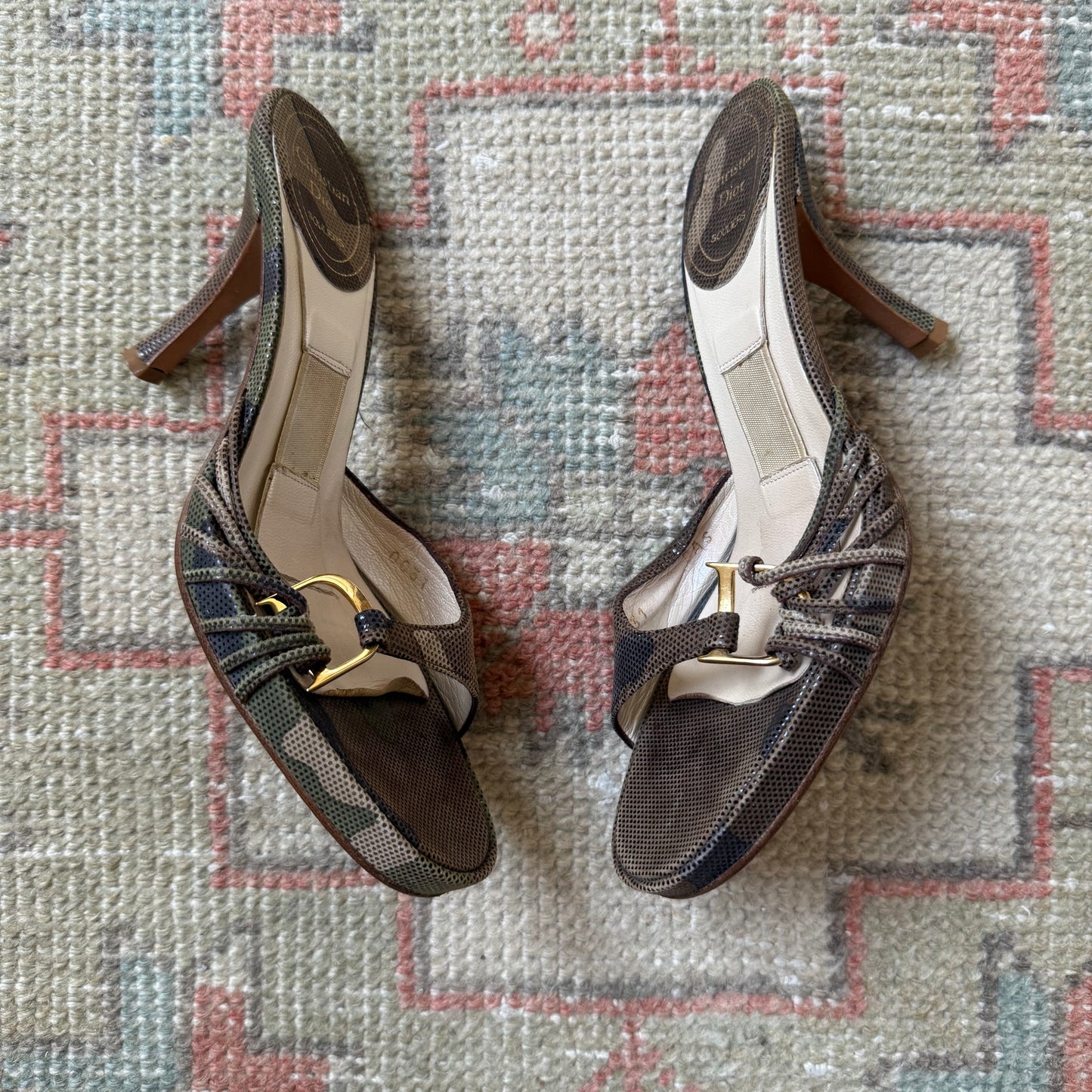 S/S2001 Galliano Dior Camo Lizard Mules - US 5-5.5