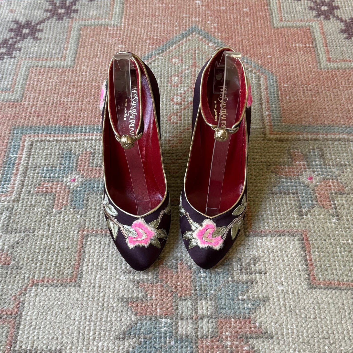 F/W2004 Tom Ford Yves Saint Laurent Silk Floral Wedges - US 7-7.5
