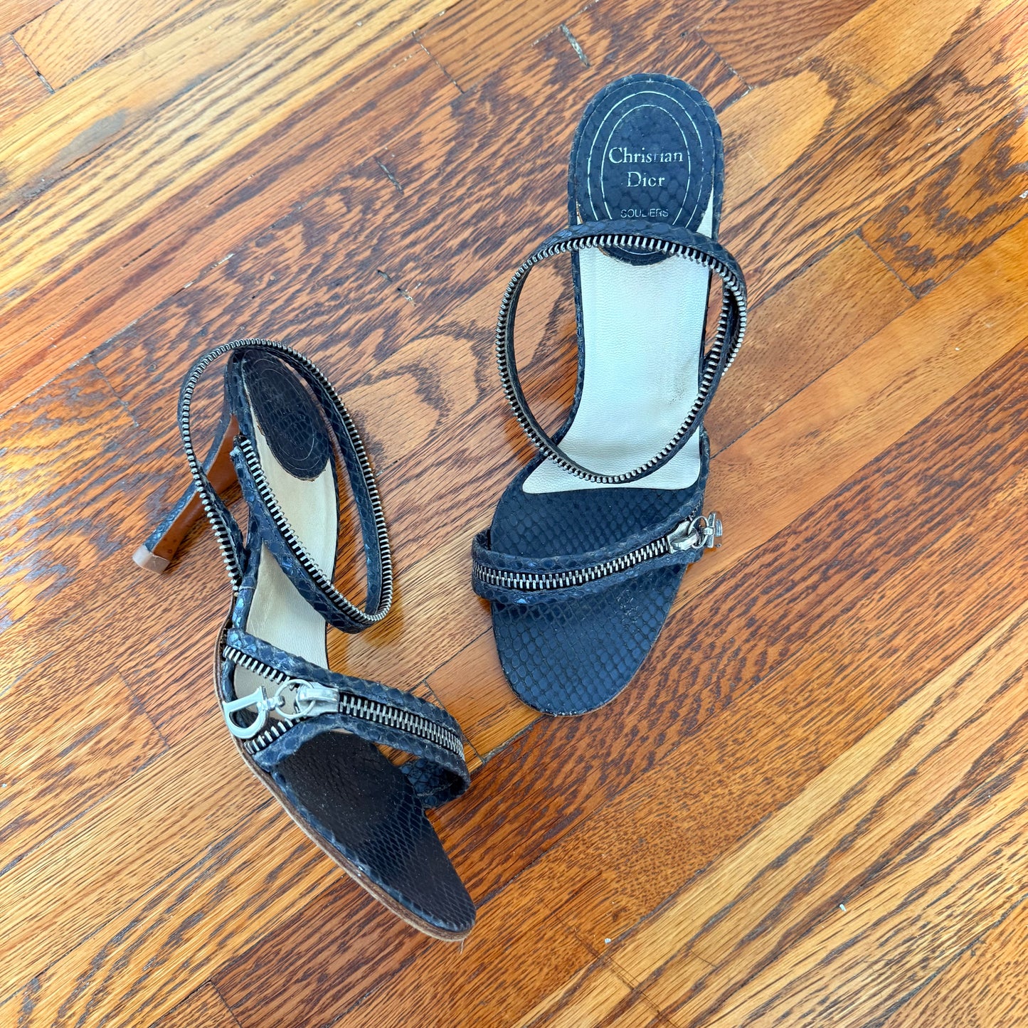 S/S2001 Galliano Dior Python Zipper Sandals - US 6.5