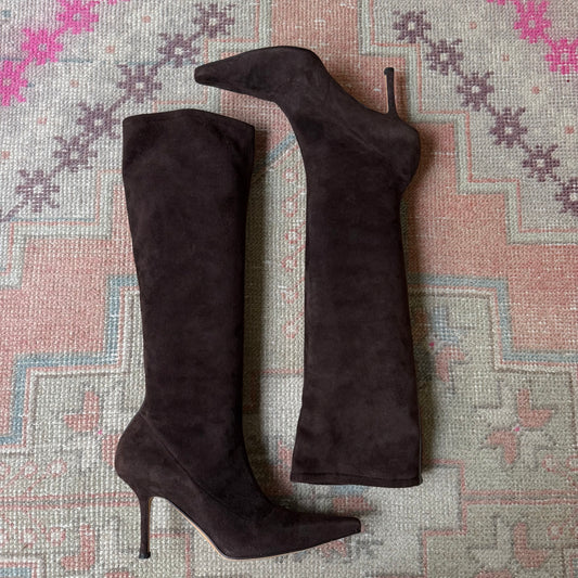 Y2K Jimmy Choo Brown Stretch Suede Boots - US 10.5