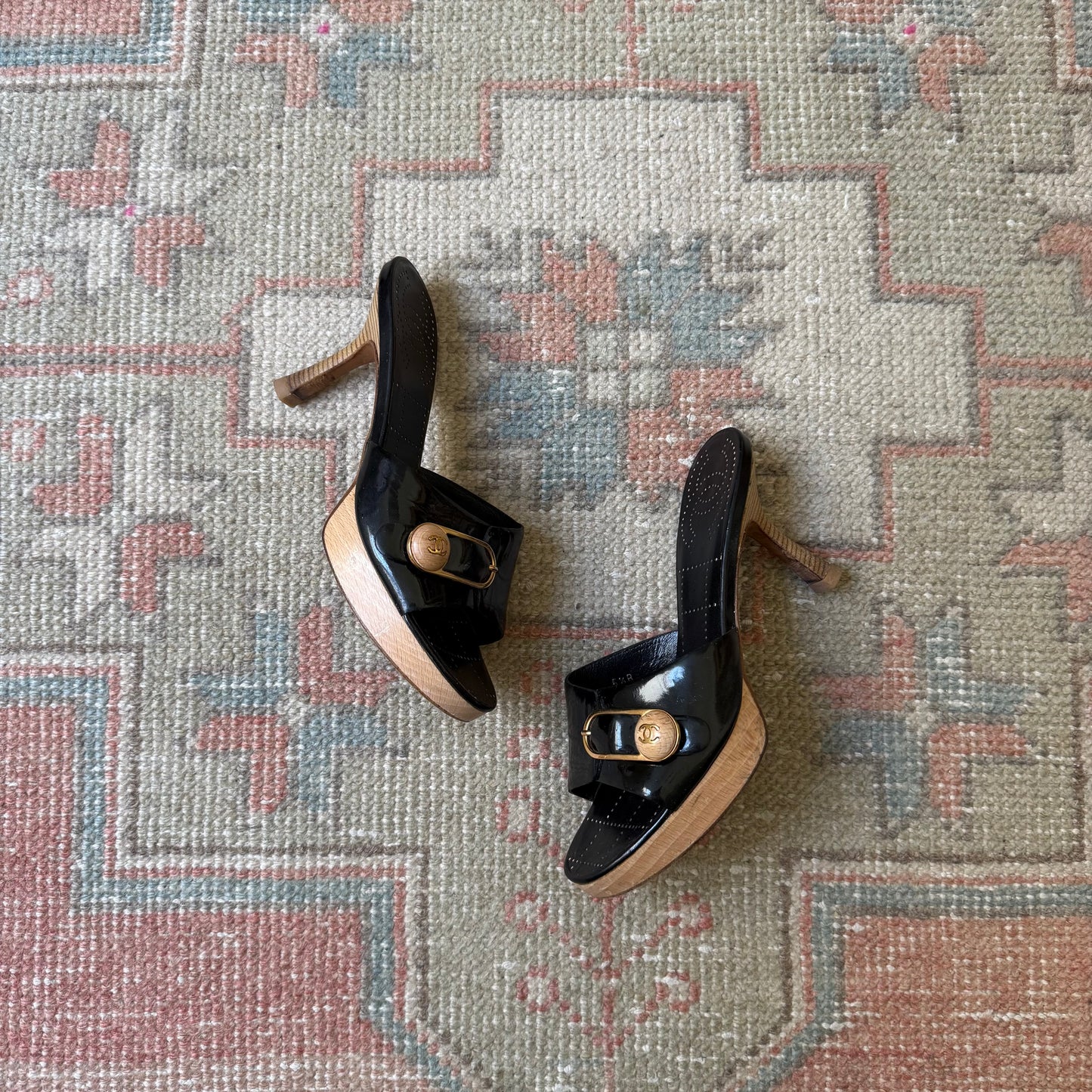 S/S2002 Chanel Black Safety Pin Mules - US 6