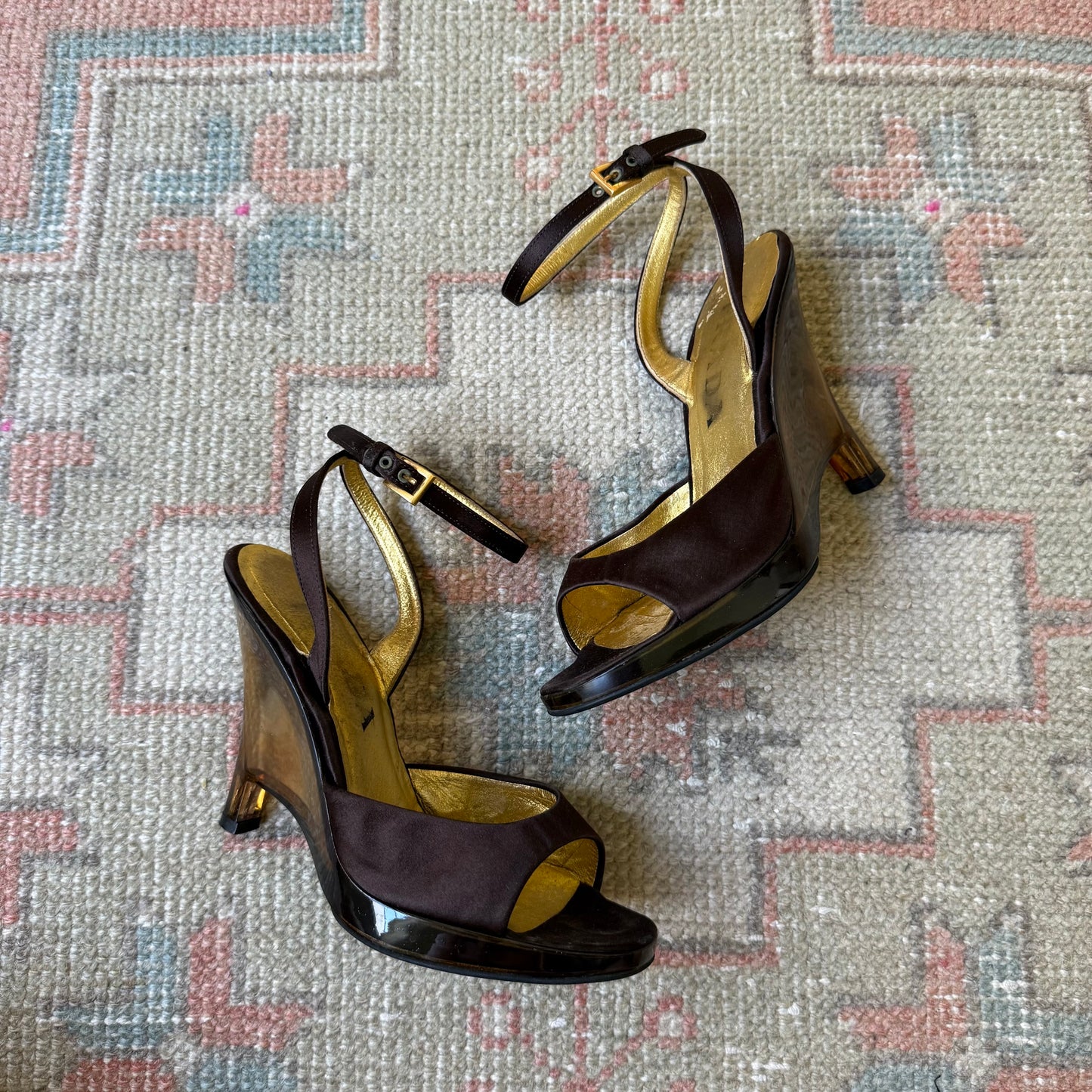 S/S1998 Prada Brown Lucite Wedges - US 7
