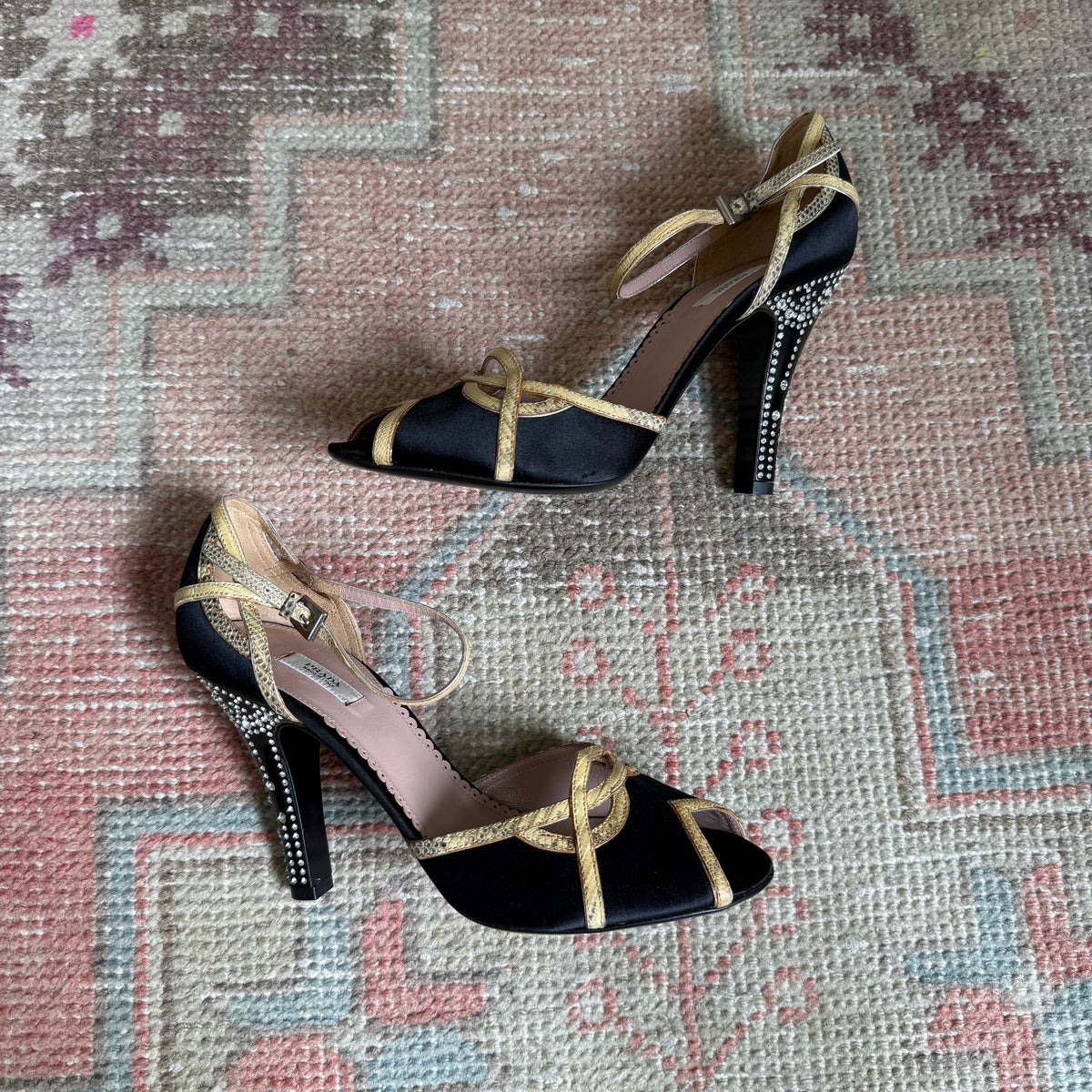 Y2K Prada Silk Satin Crystal Heels - US 7