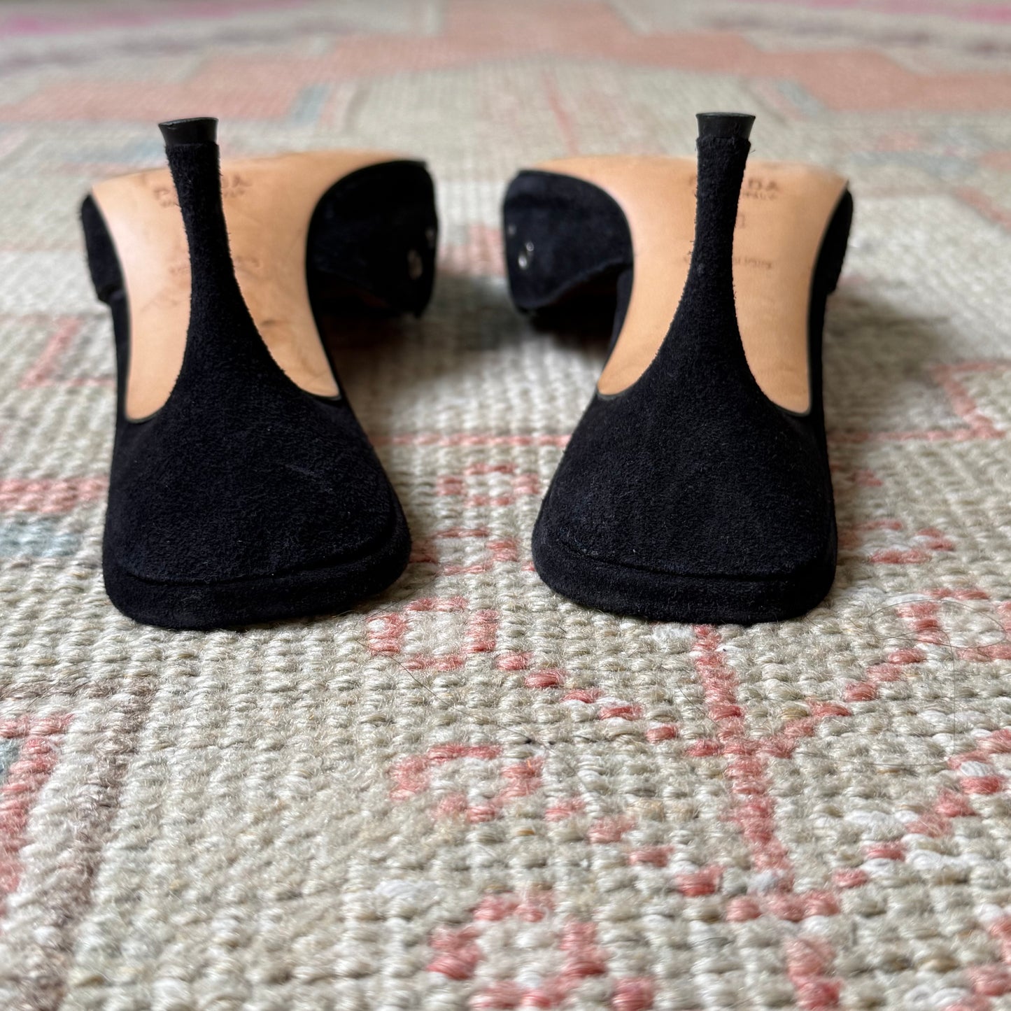S/S2002 Prada Black Suede Grommet Mules - US 7.5