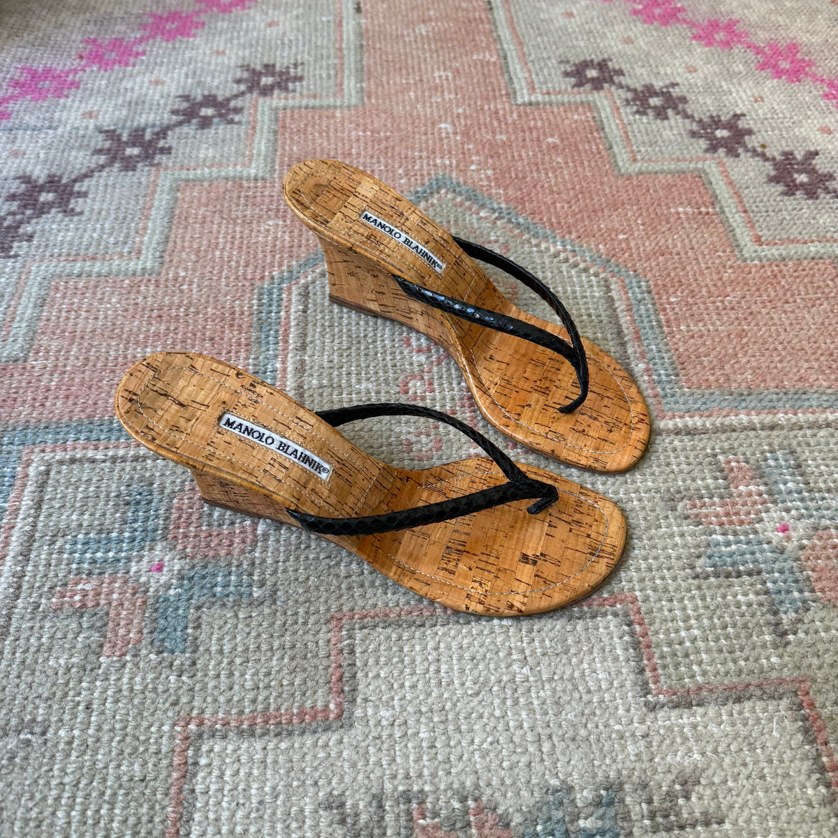Y2K Manolo Blahnik Black Thong Wedge - US 7.5