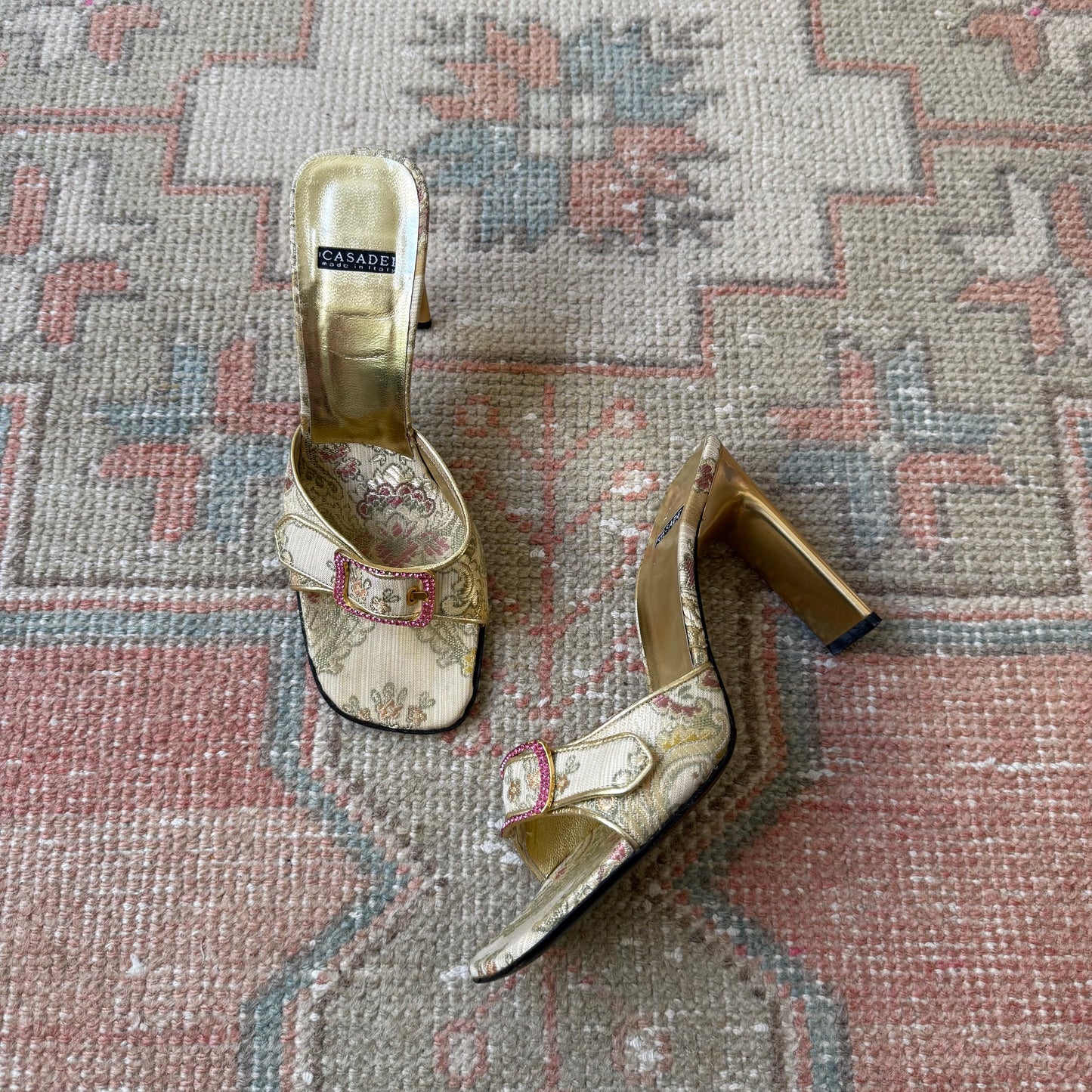 00s Casadei Brocade Gold Mules - US 7