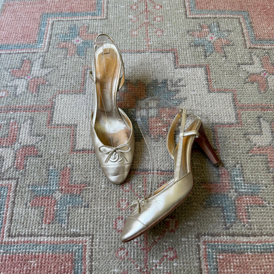 2003 Chanel Gold Ballet Slingback Pumps - US 8