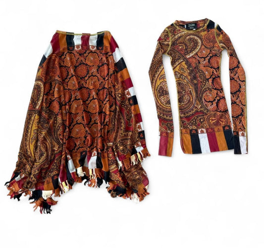 90s Jean Paul Gaultier Paisley Mesh Skirt Set - US Xs-M