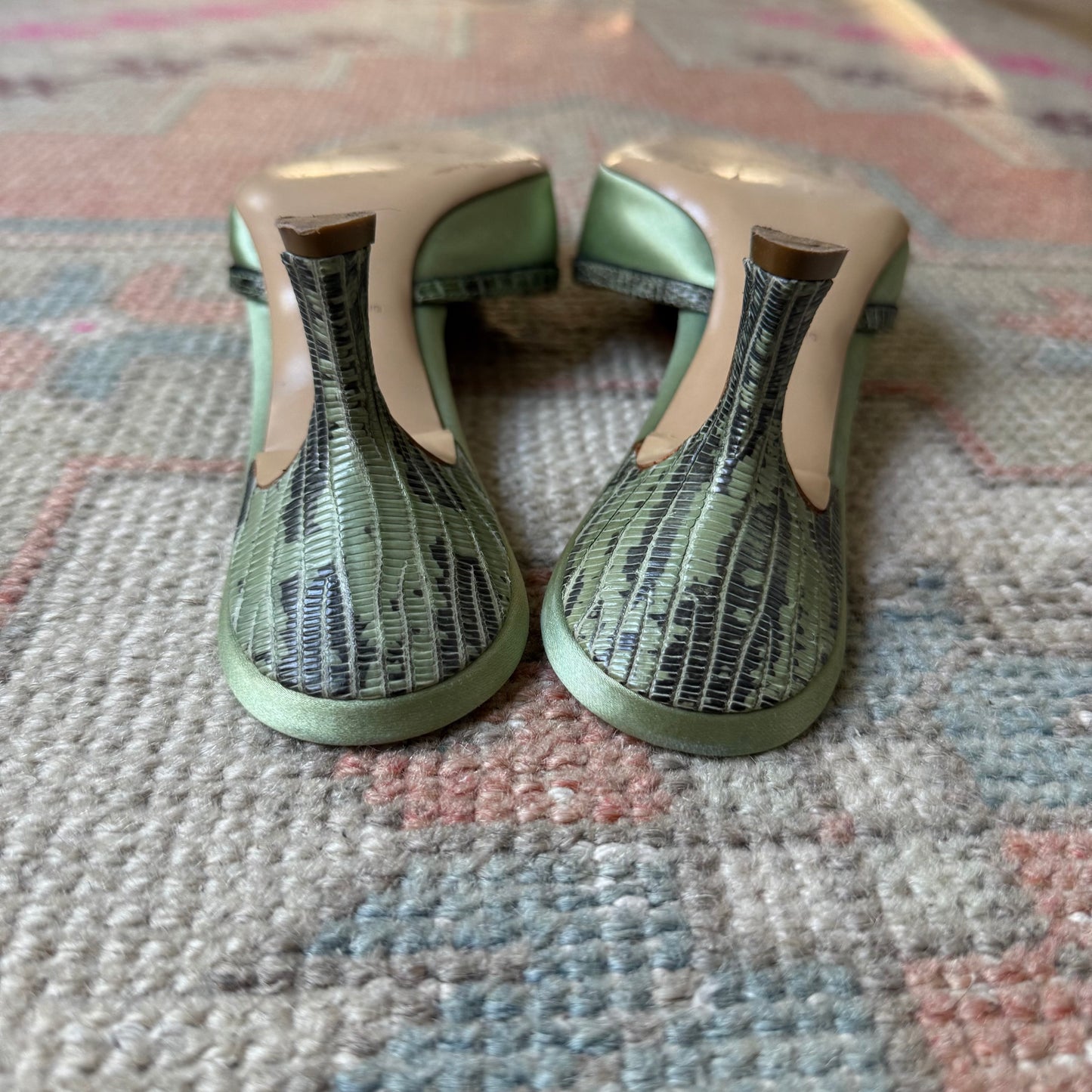 Y2K Prada Silk Satin Floral Lizard Mules - US 8