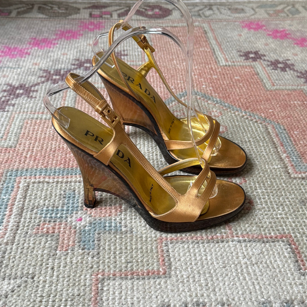 S/S1998 Prada Gold Lucite Wedges - US 7