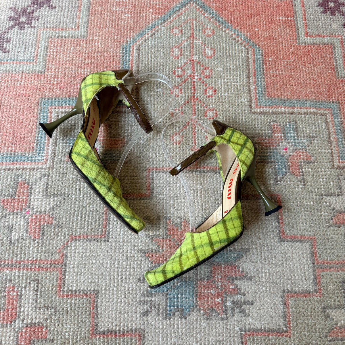 F/W1999 miu miu Ponyhair Tartan Mary Janes - US 5.5-6