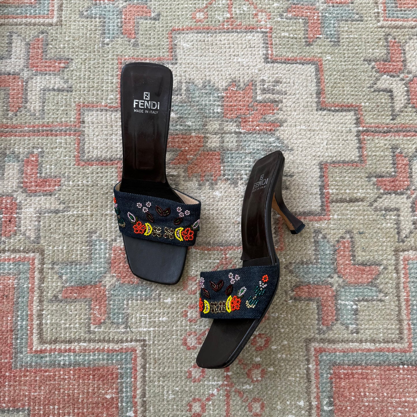 00s Fendi Denim Beaded Mules - US 8