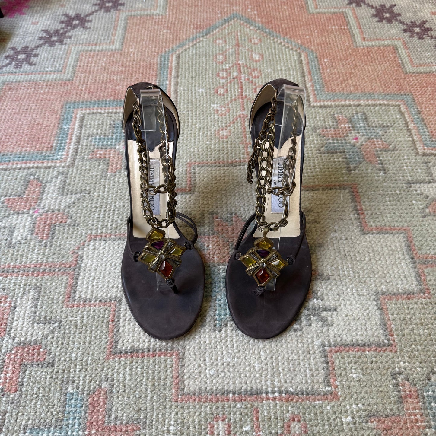 Y2K Jimmy Choo Suede Jeweled Sandals - US 8