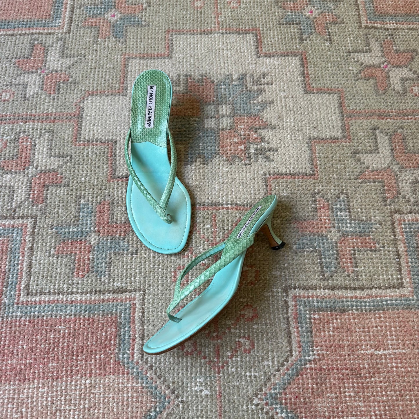 Y2K Manolo Blahnik Aquamarine Thong Sandals - US 7