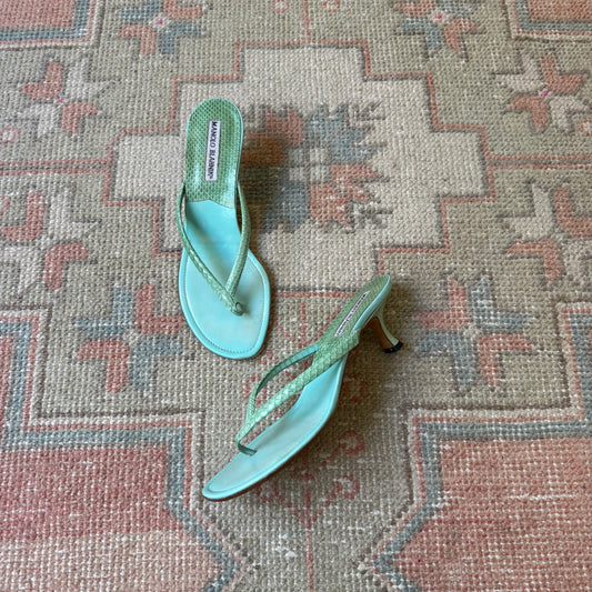 Y2K Manolo Blahnik Aquamarine Thong Sandals - US 7