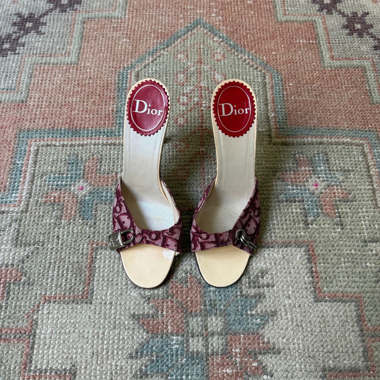 S/S2004 Galliano Dior Burgundy Lock & Key Mules - US 8