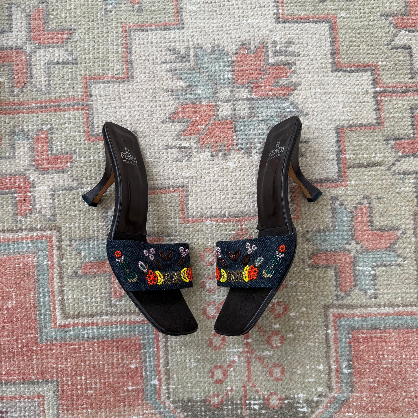 00s Fendi Denim Beaded Mules - US 8