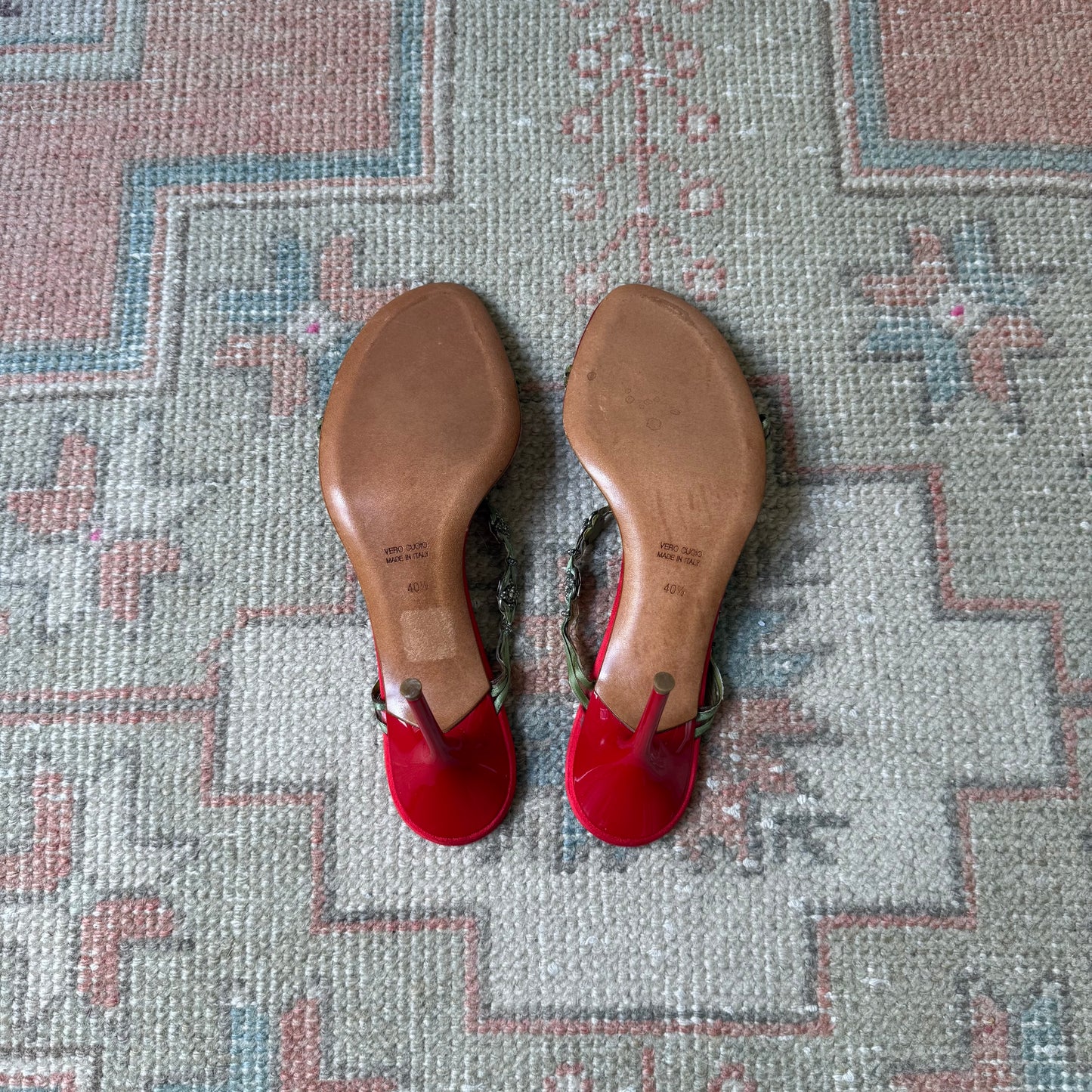 Y2K Red Silk Satin Jeweled René Caovilla Sandals - US 9