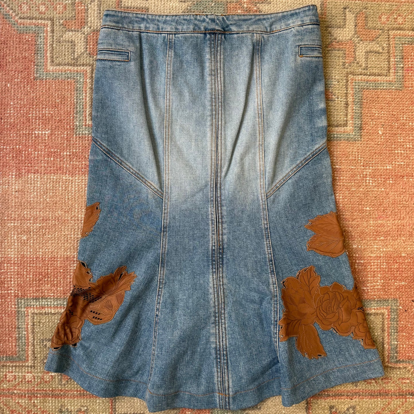 F/W2003 Roberto Cavalli Leather + Denim Skirt