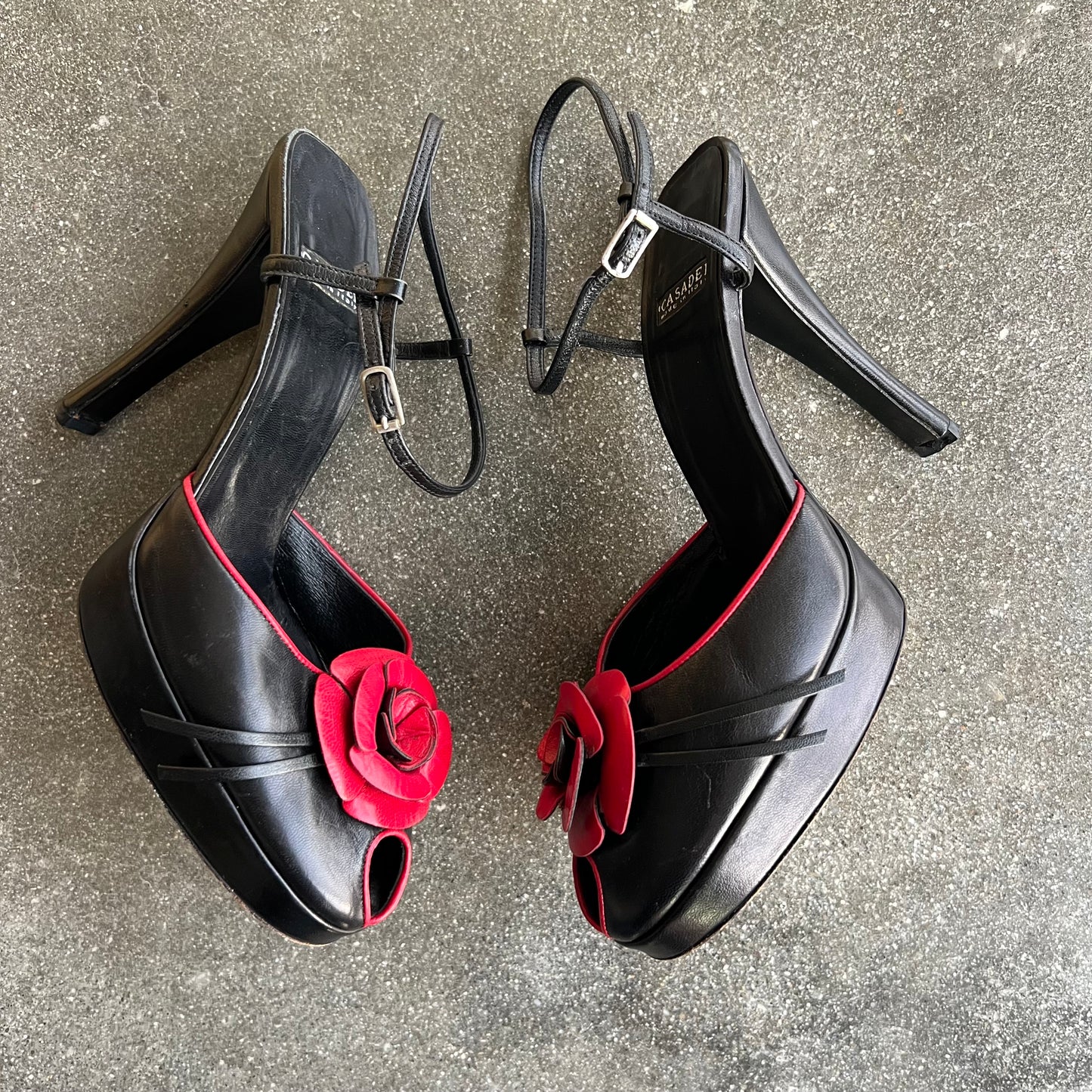 Casadei Black & Red Rose Platform Heels - US 6