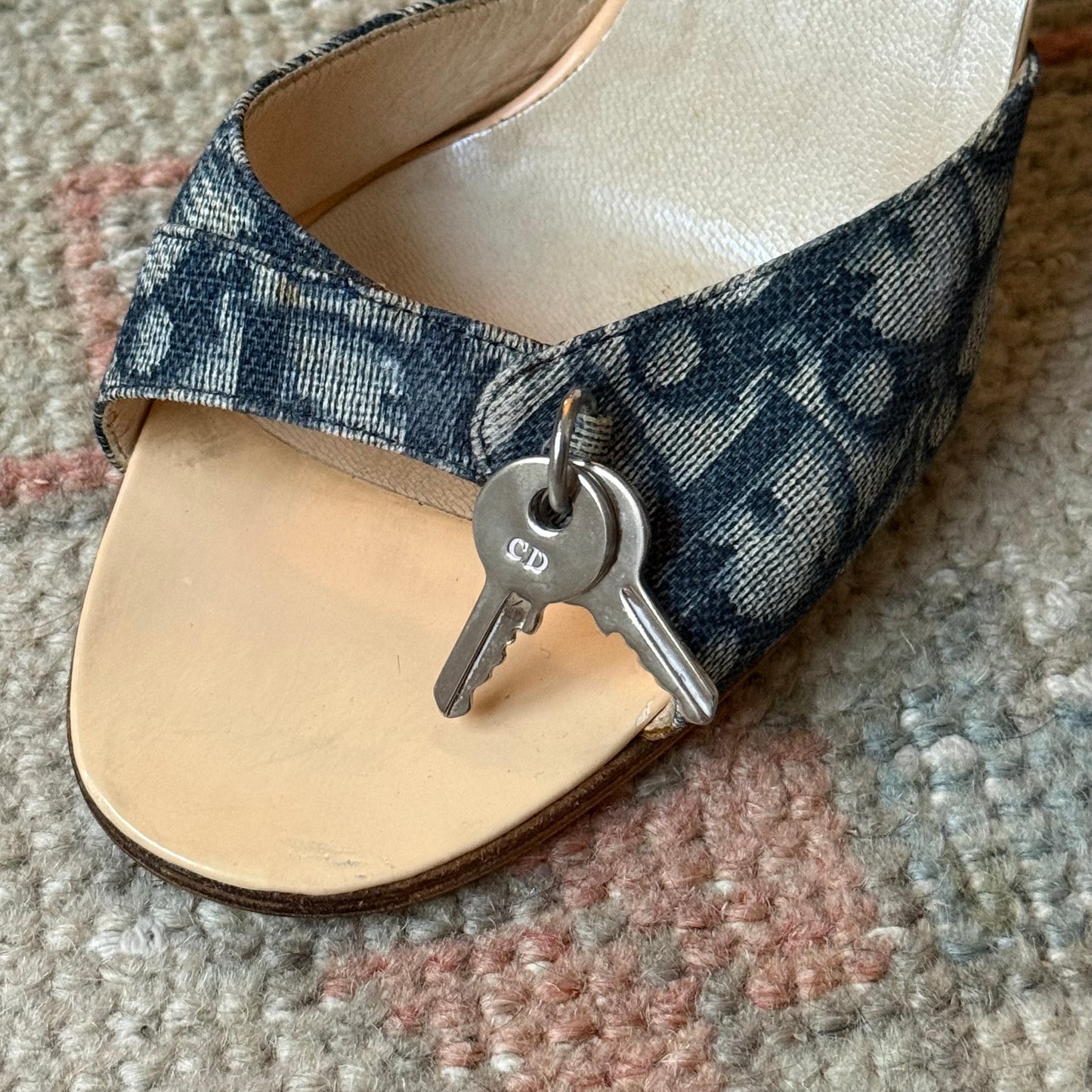 S/S2004 Galliano Dior Blue Lock & Key Mules - US 6.5