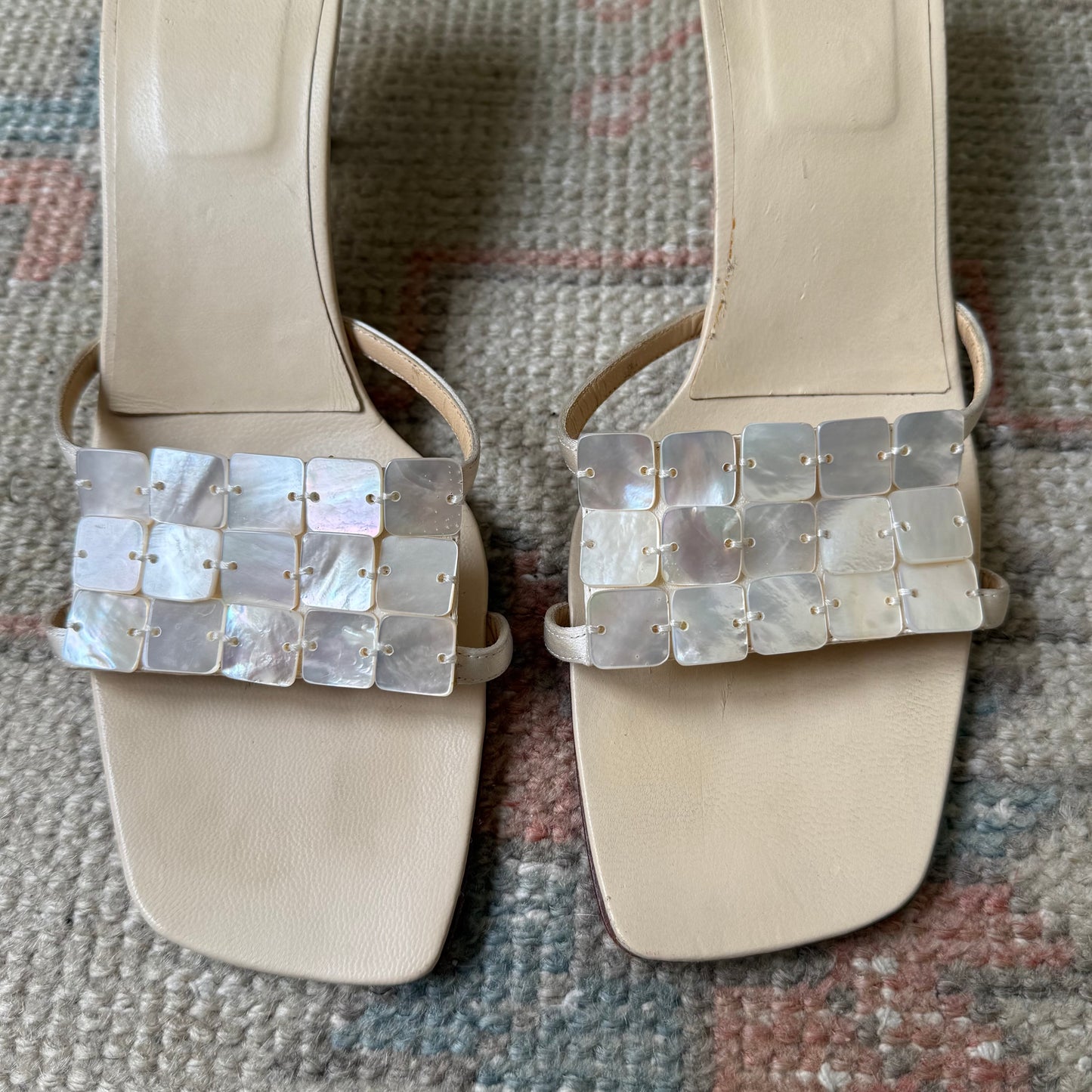 S/S2000 Fendi Cream Mother of Pearl Sandals - US 9-9.5
