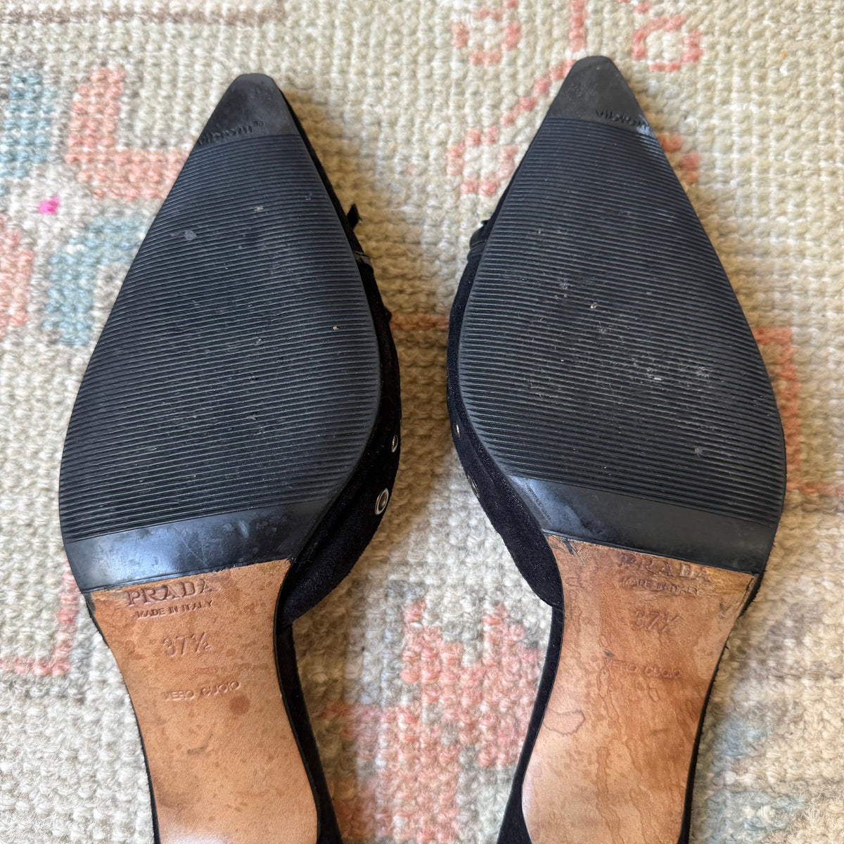 S/S2002 Prada Black Suede Grommet Mules - US 7-7.5