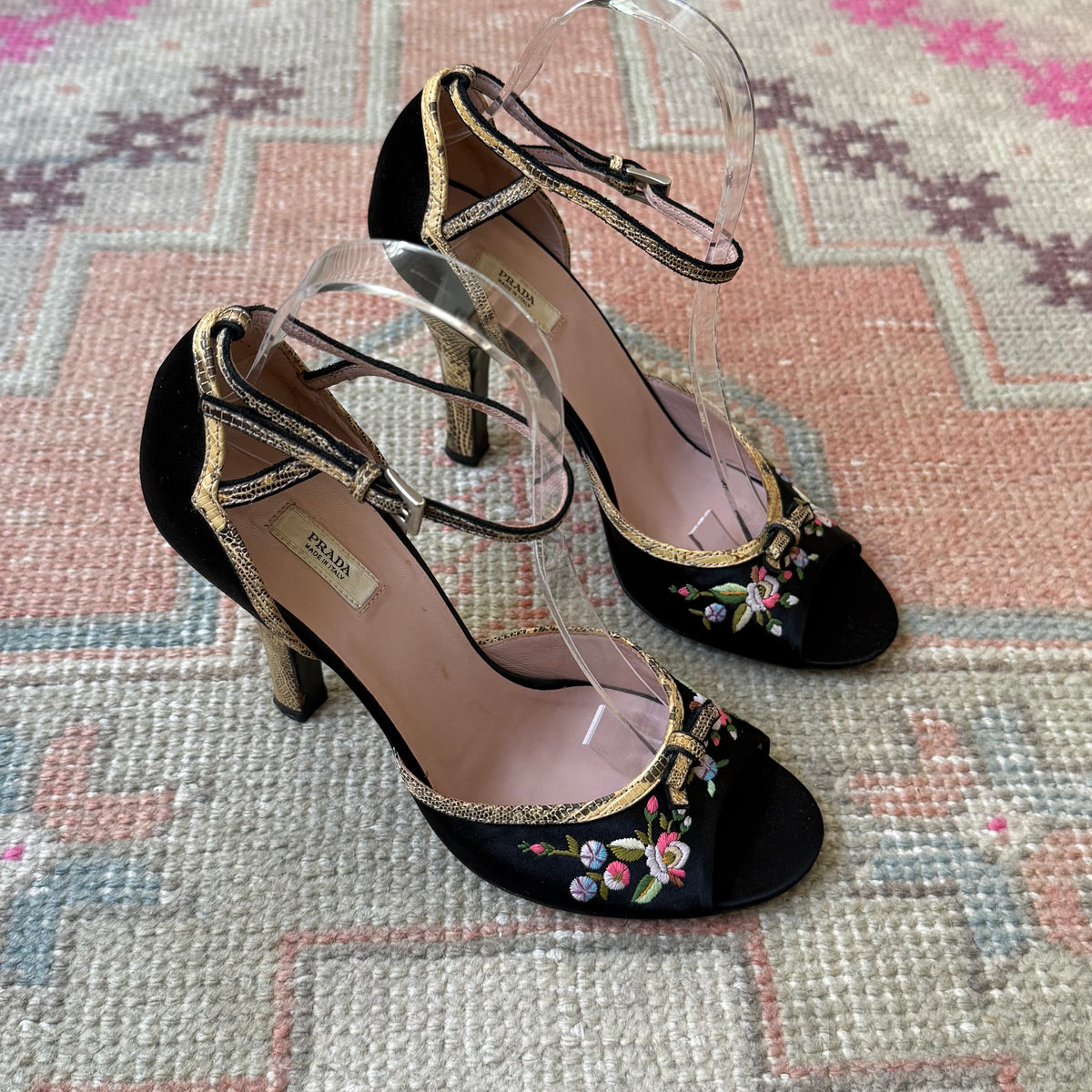 Y2K Prada Silk Satin Floral Peep Toe Heels - US 7