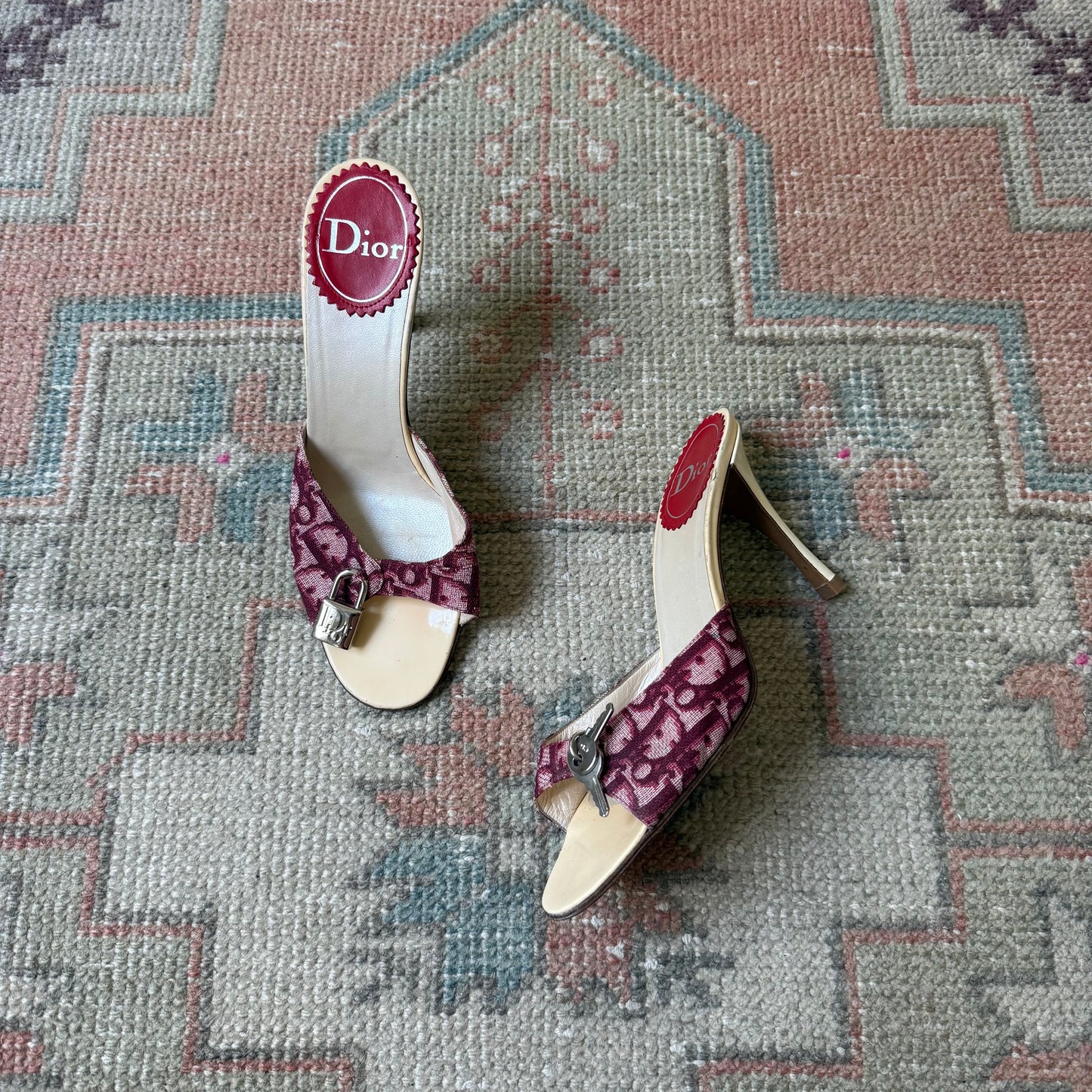 S/S2004 Galliano Dior Burgundy Lock & Key Mules - US 8