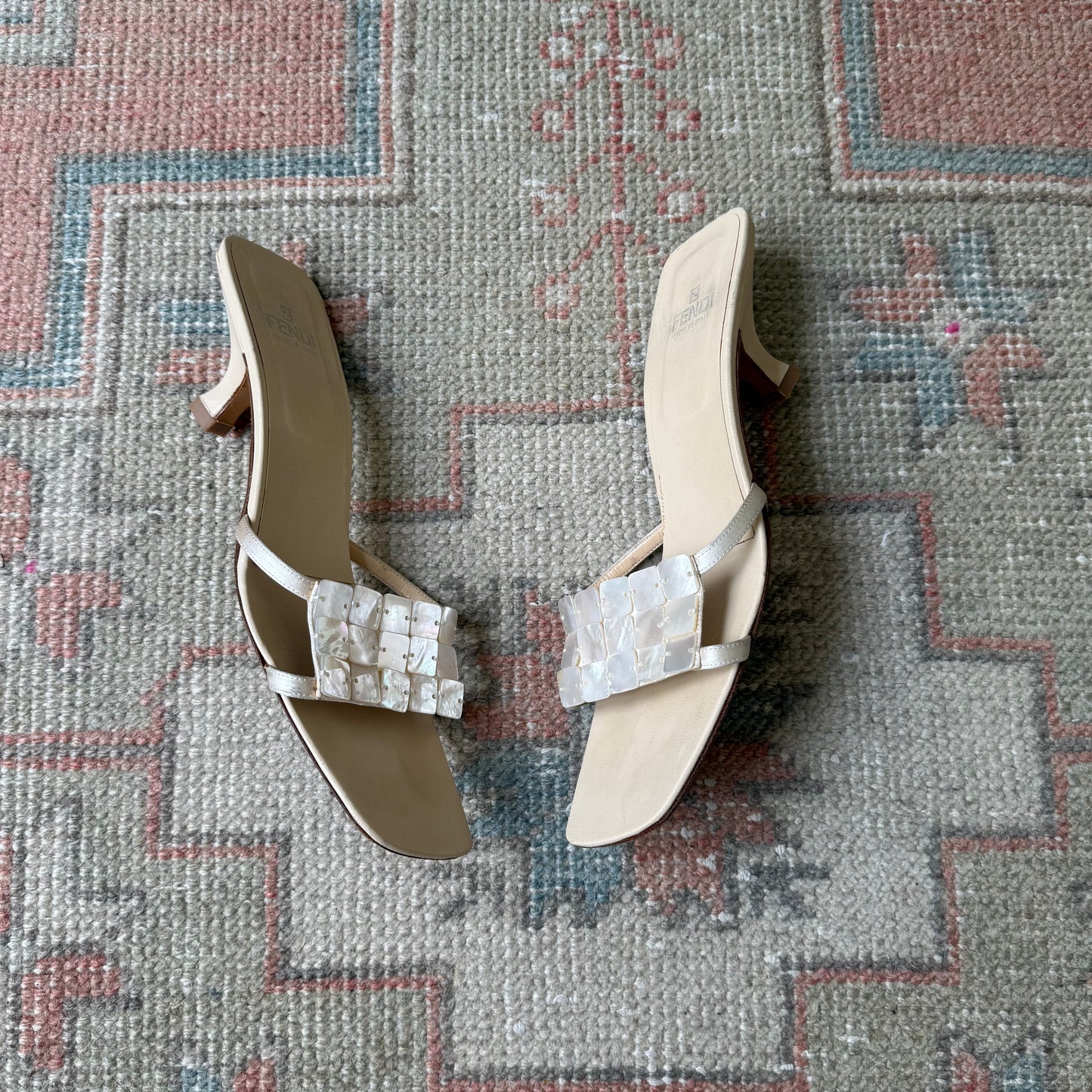 S/S2000 Fendi Cream Mother of Pearl Sandals - US 9-9.5