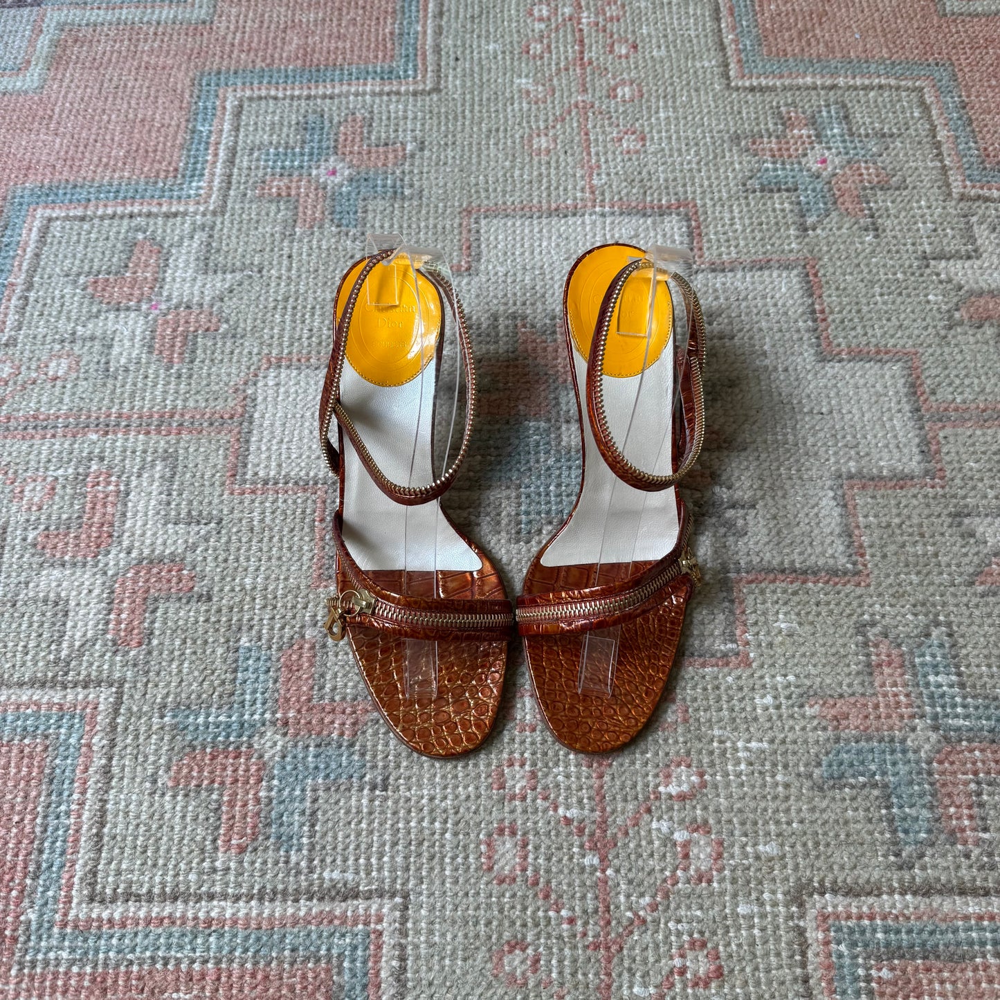 S/S2001 Galliano Dior Bronze Zipper Sandals - US 8-8.5