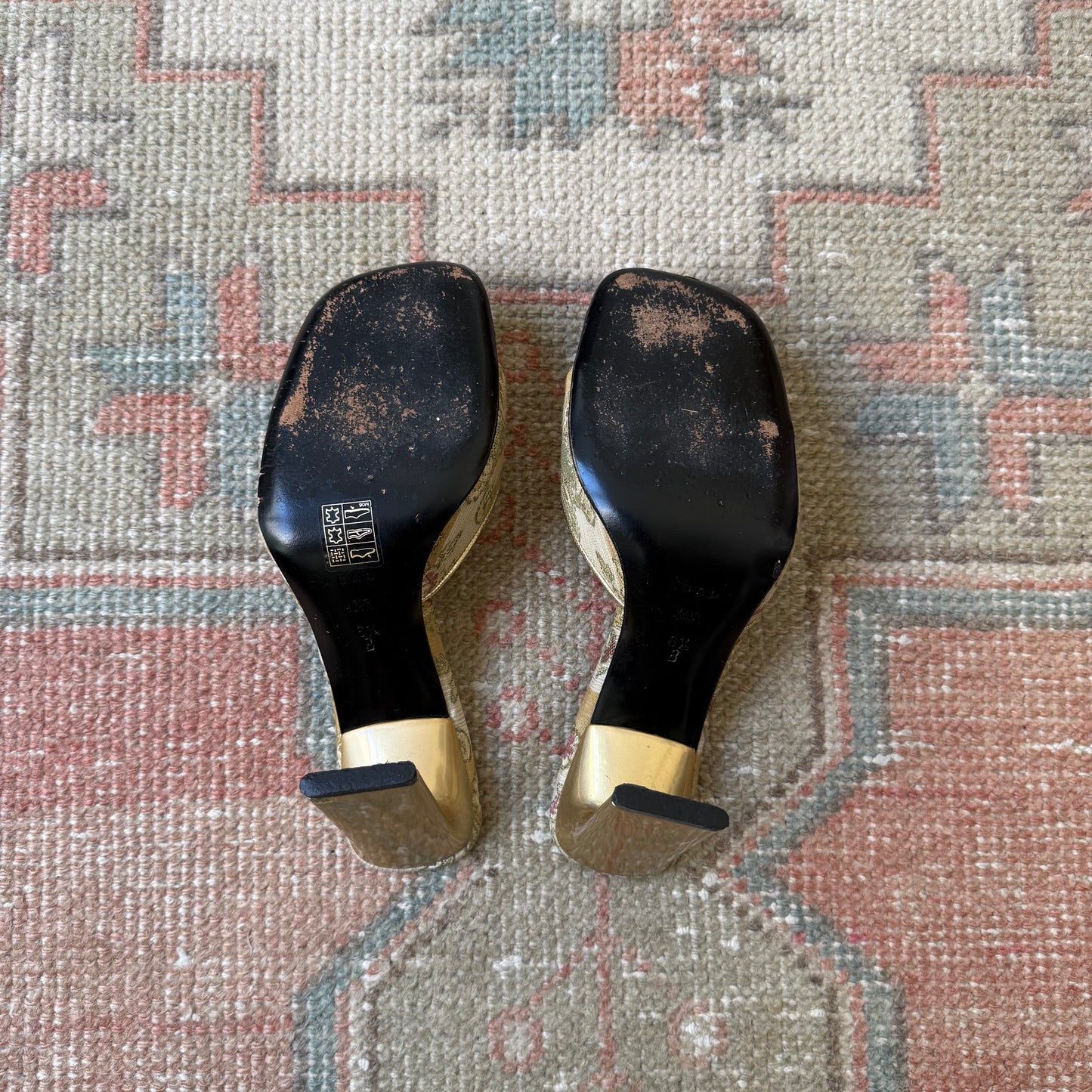 00s Casadei Brocade Gold Mules - US 7