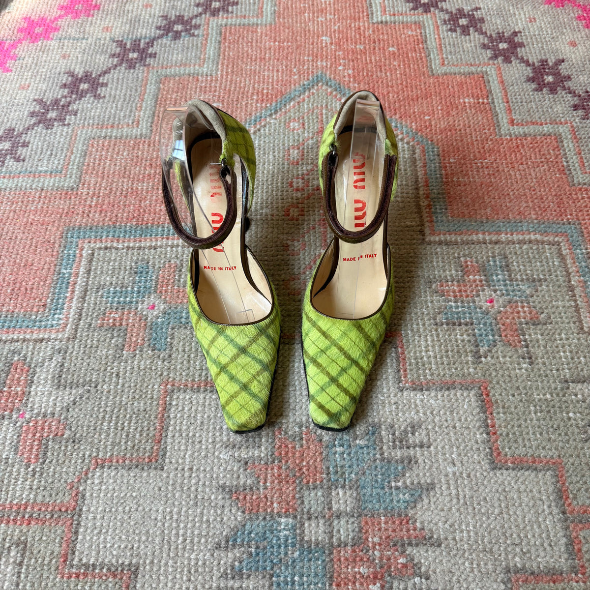 F/W1999 miu miu Ponyhair Tartan Mary Janes - US 5.5-6