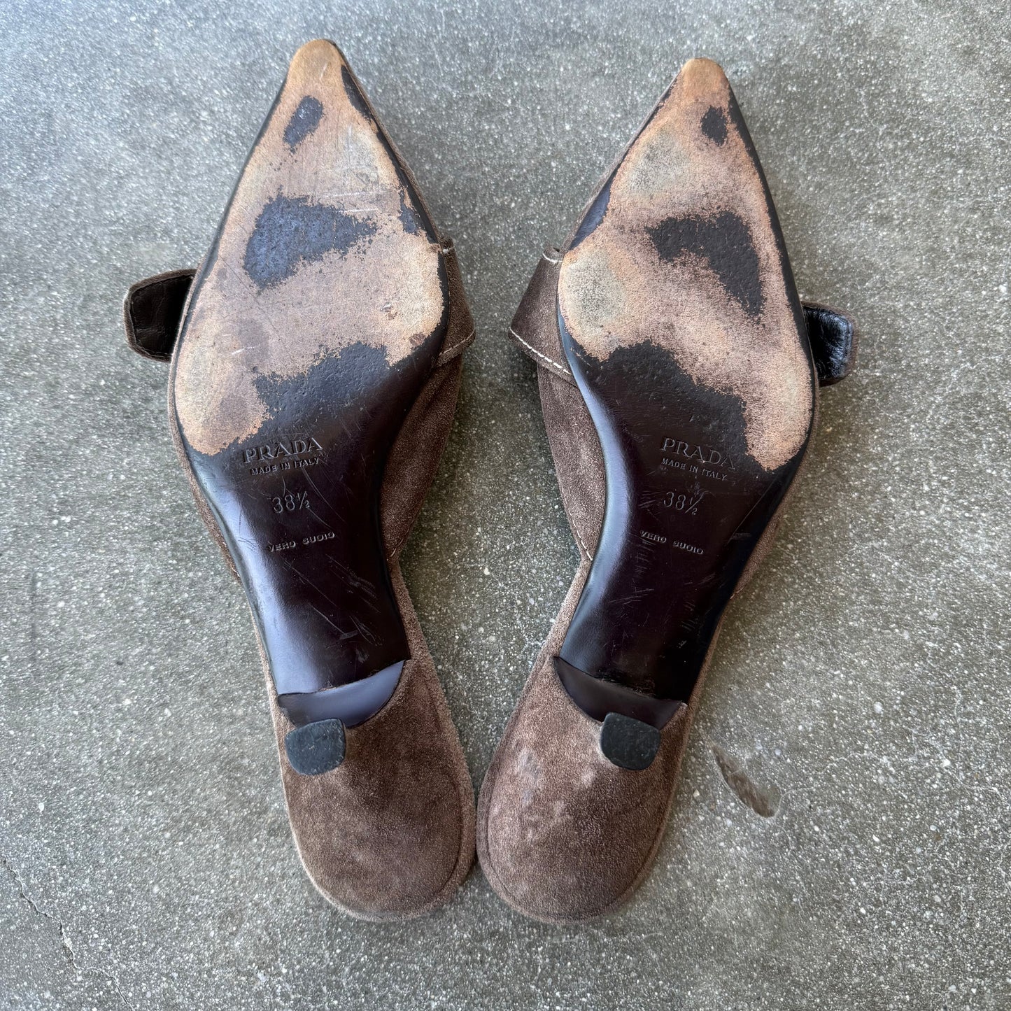 Spring 2002 Prada Taupe Suede Buckle Mules - US 8