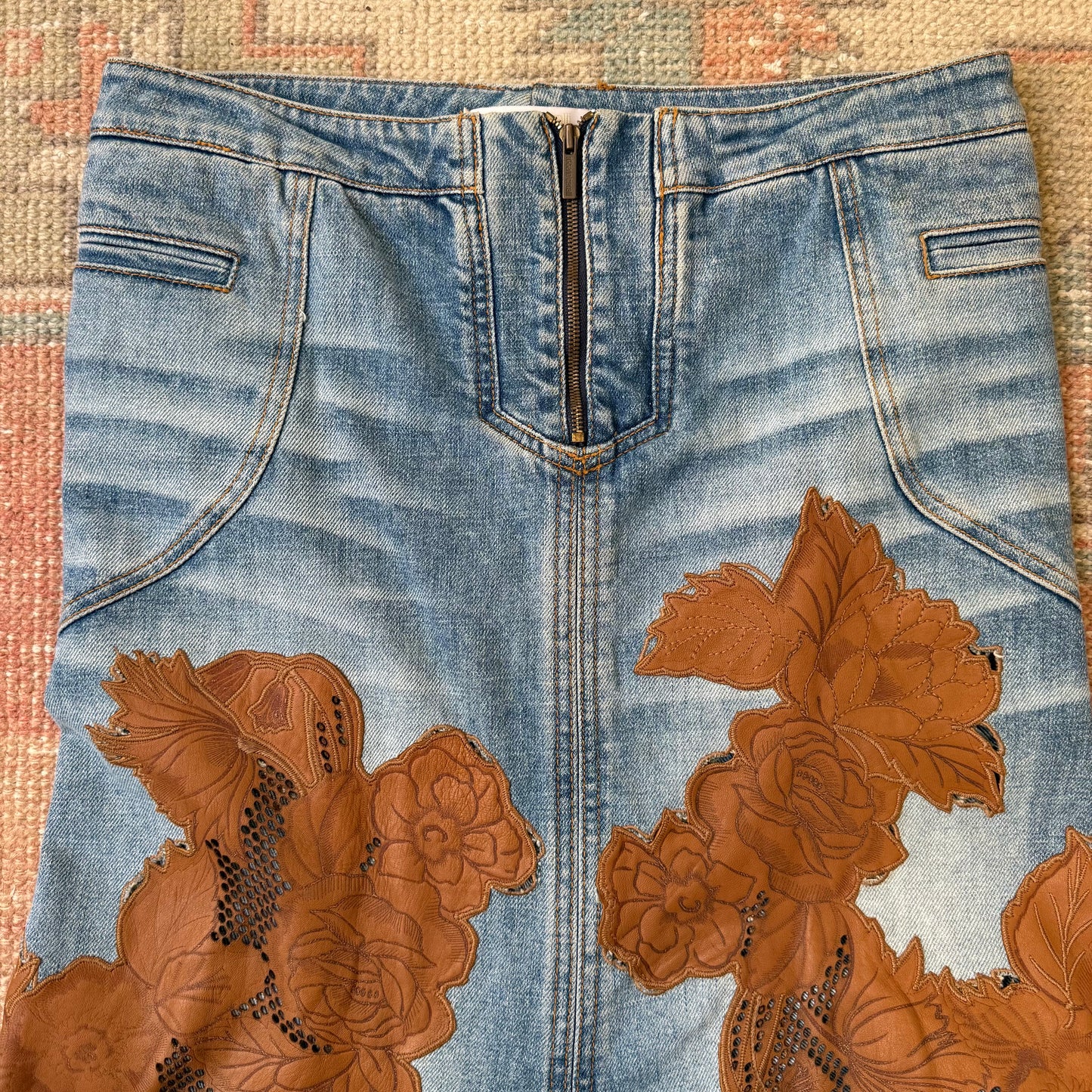 F/W2003 Roberto Cavalli Leather + Denim Skirt