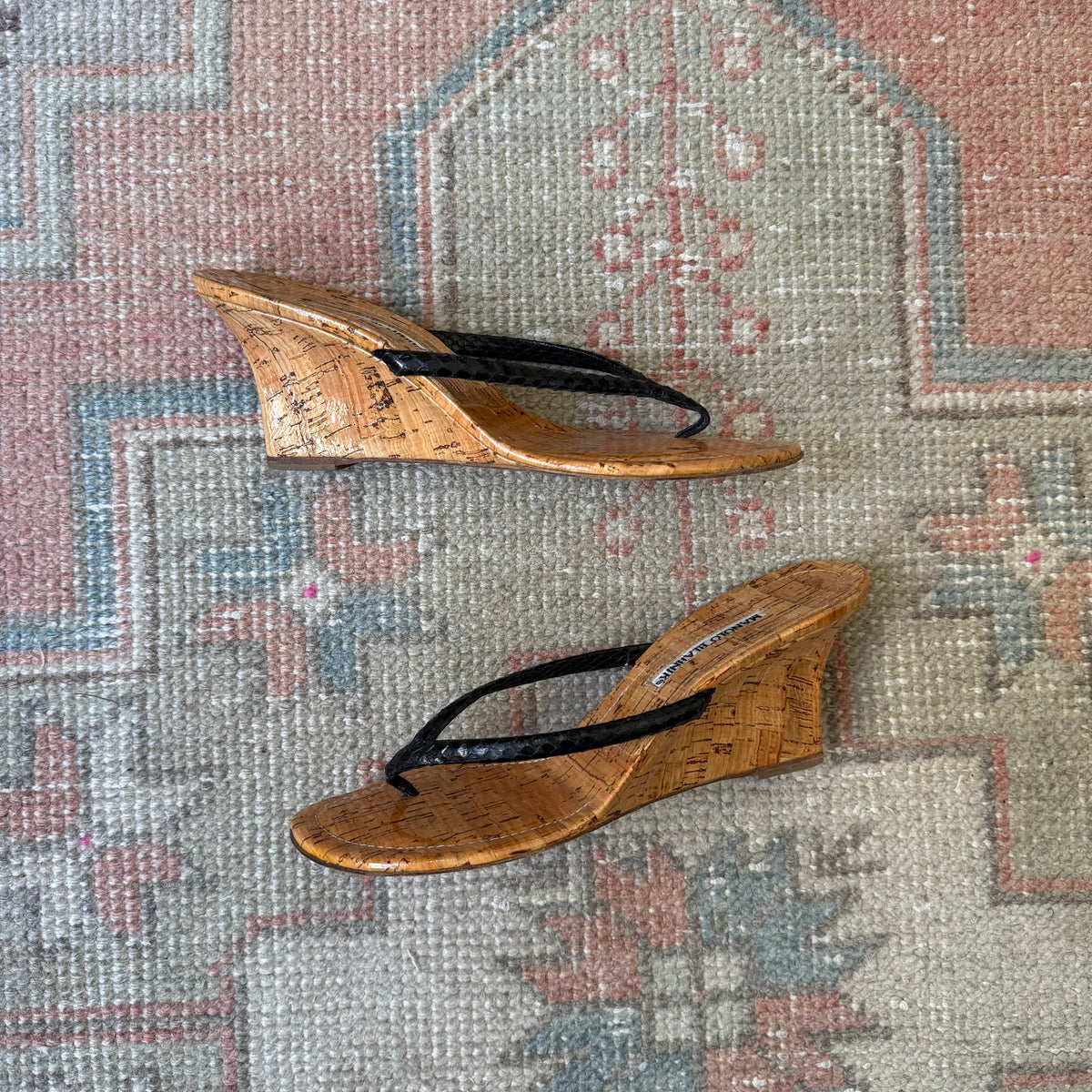Y2K Manolo Blahnik Black Thong Wedge - US 7.5