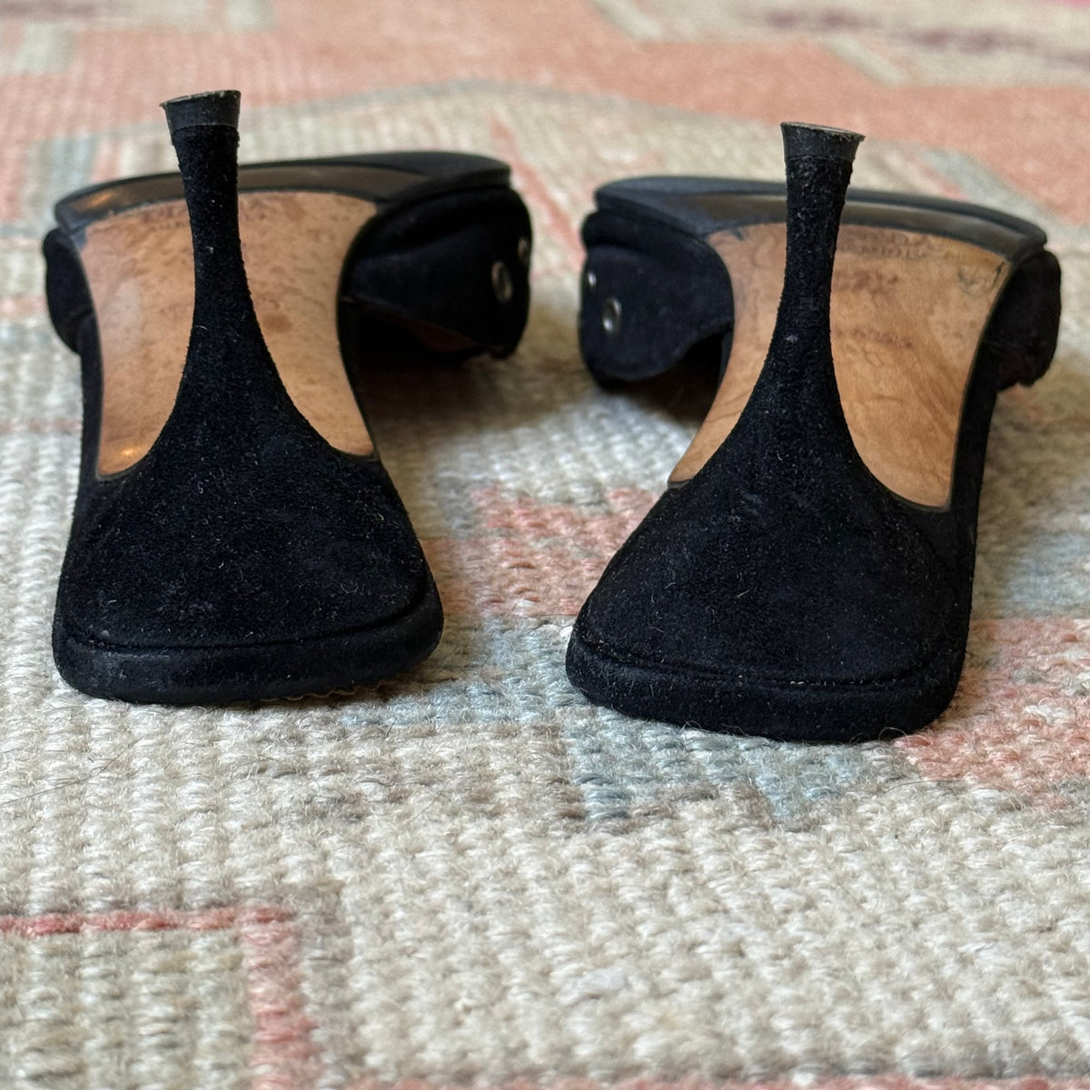 S/S2002 Prada Black Suede Grommet Mules - US 7-7.5