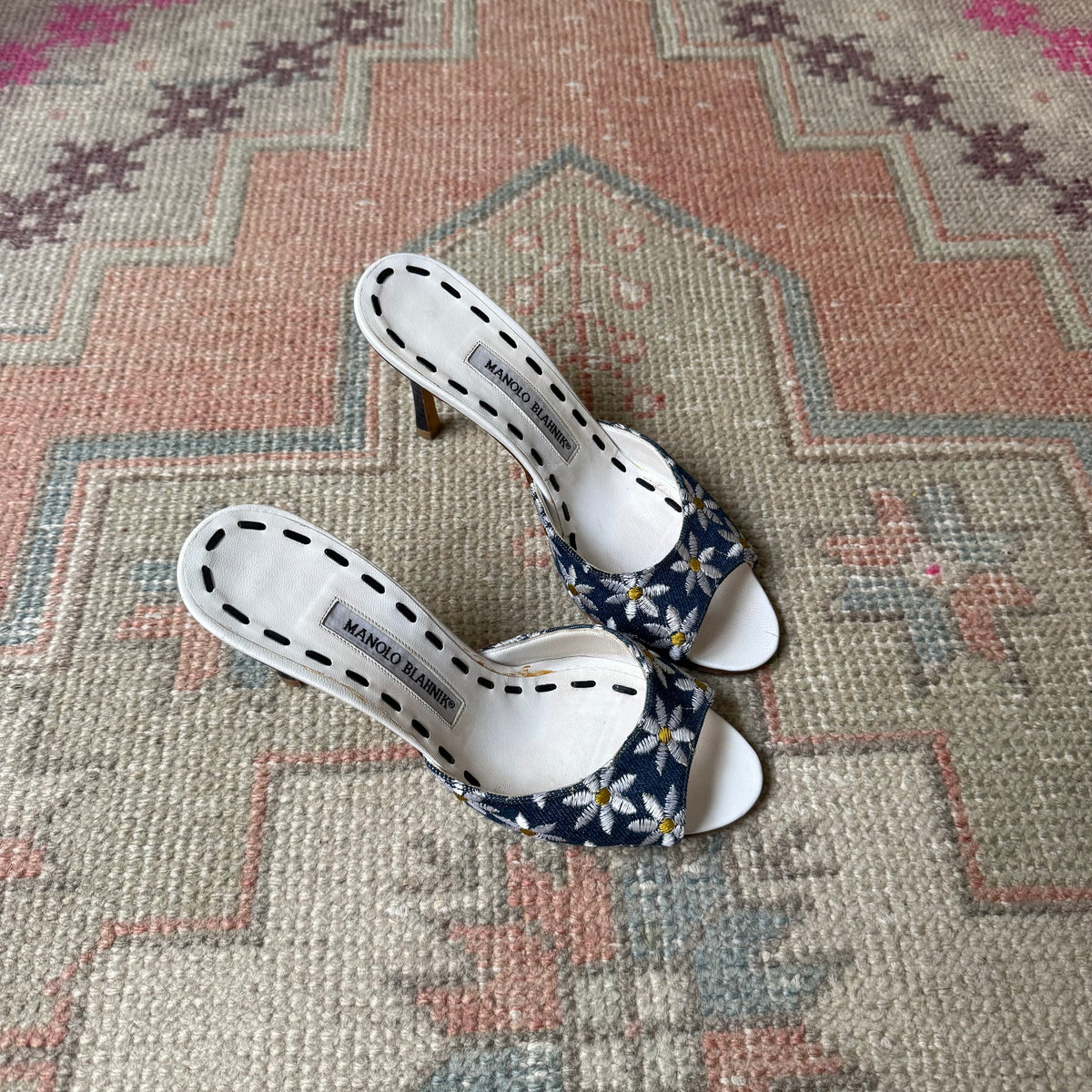 Y2K Denim Manolo Blahnik Daisy Mules - US 6.5