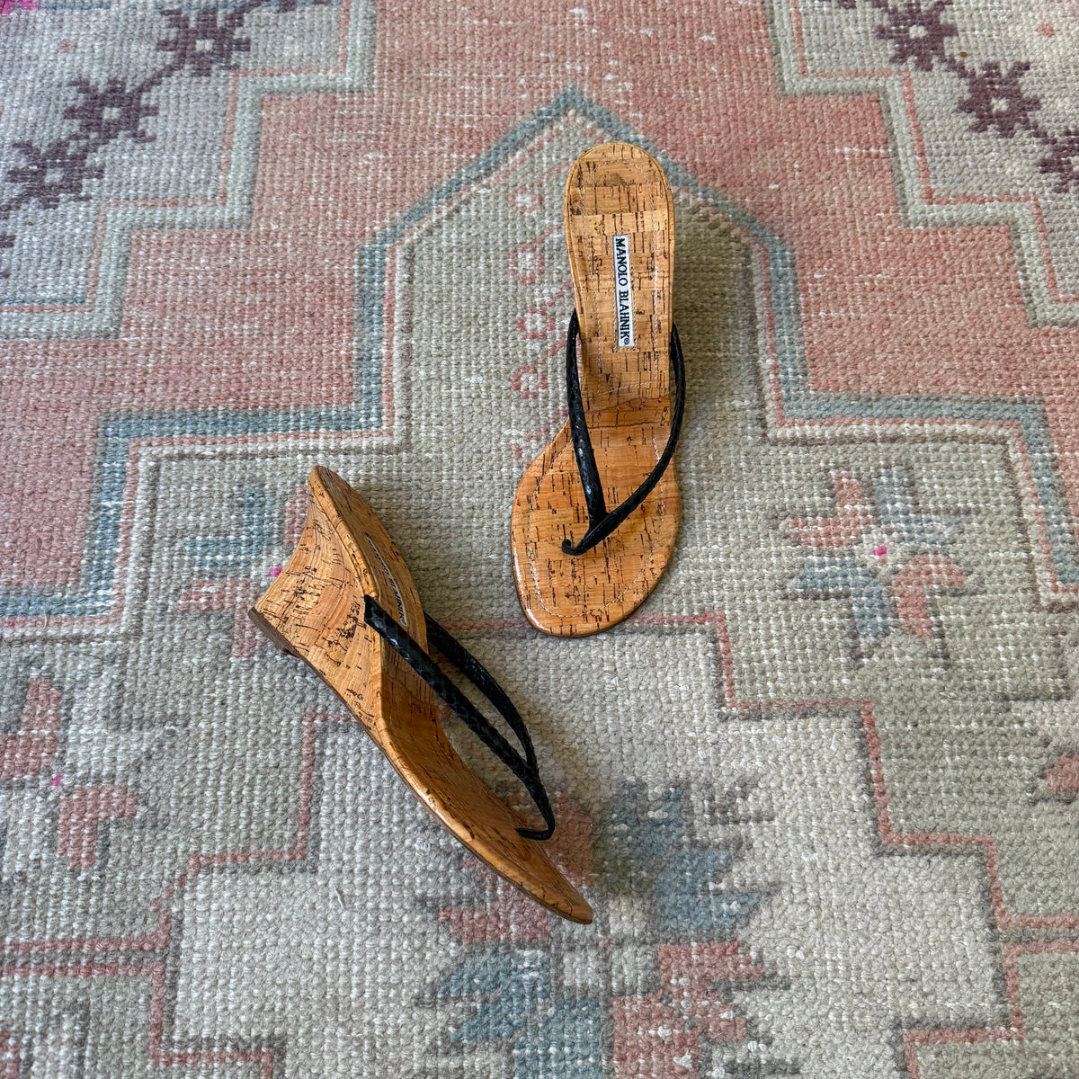 Y2K Manolo Blahnik Black Thong Wedge - US 7.5