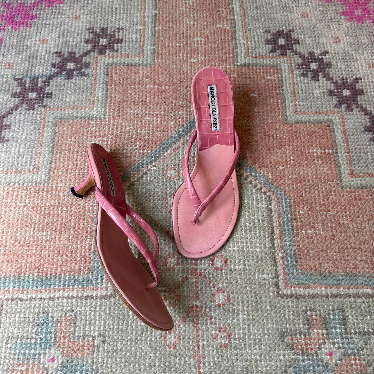 Y2K Pink Manolo Blahnik Thong Heels - US 6