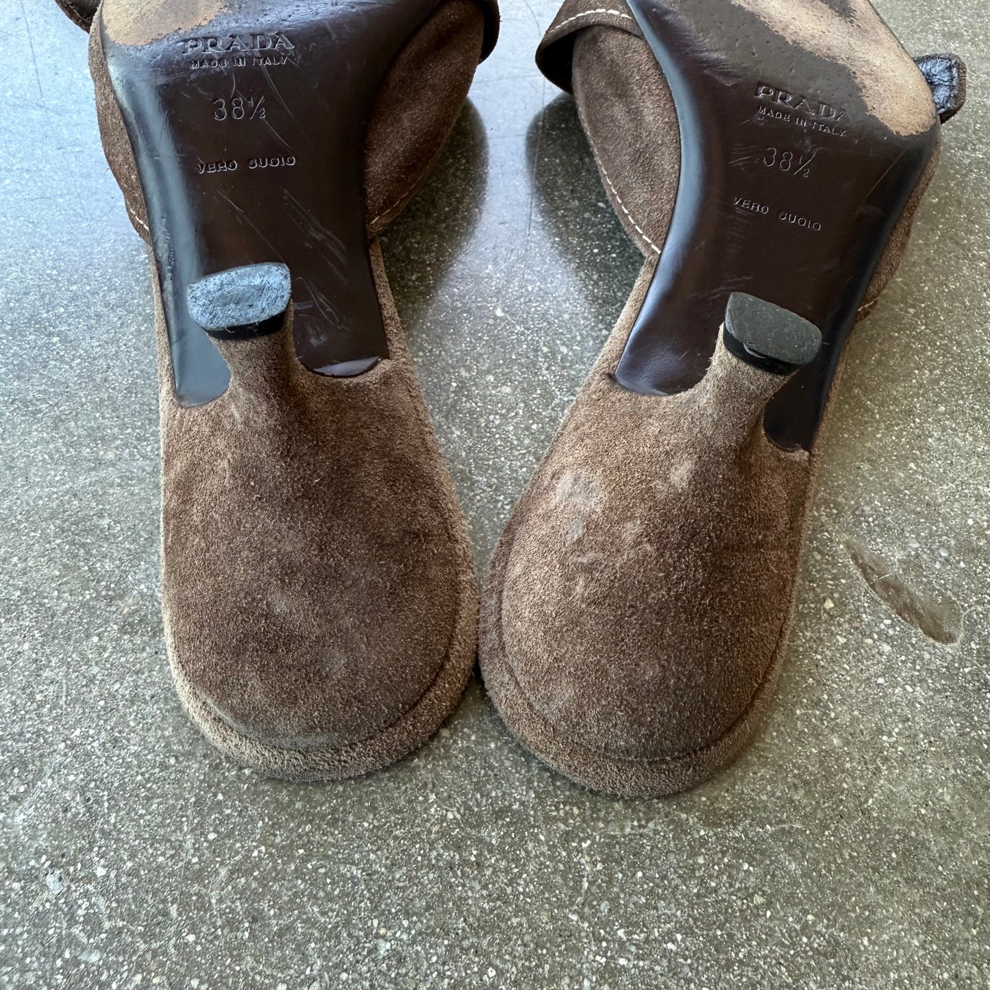 Spring 2002 Prada Taupe Suede Buckle Mules - US 8