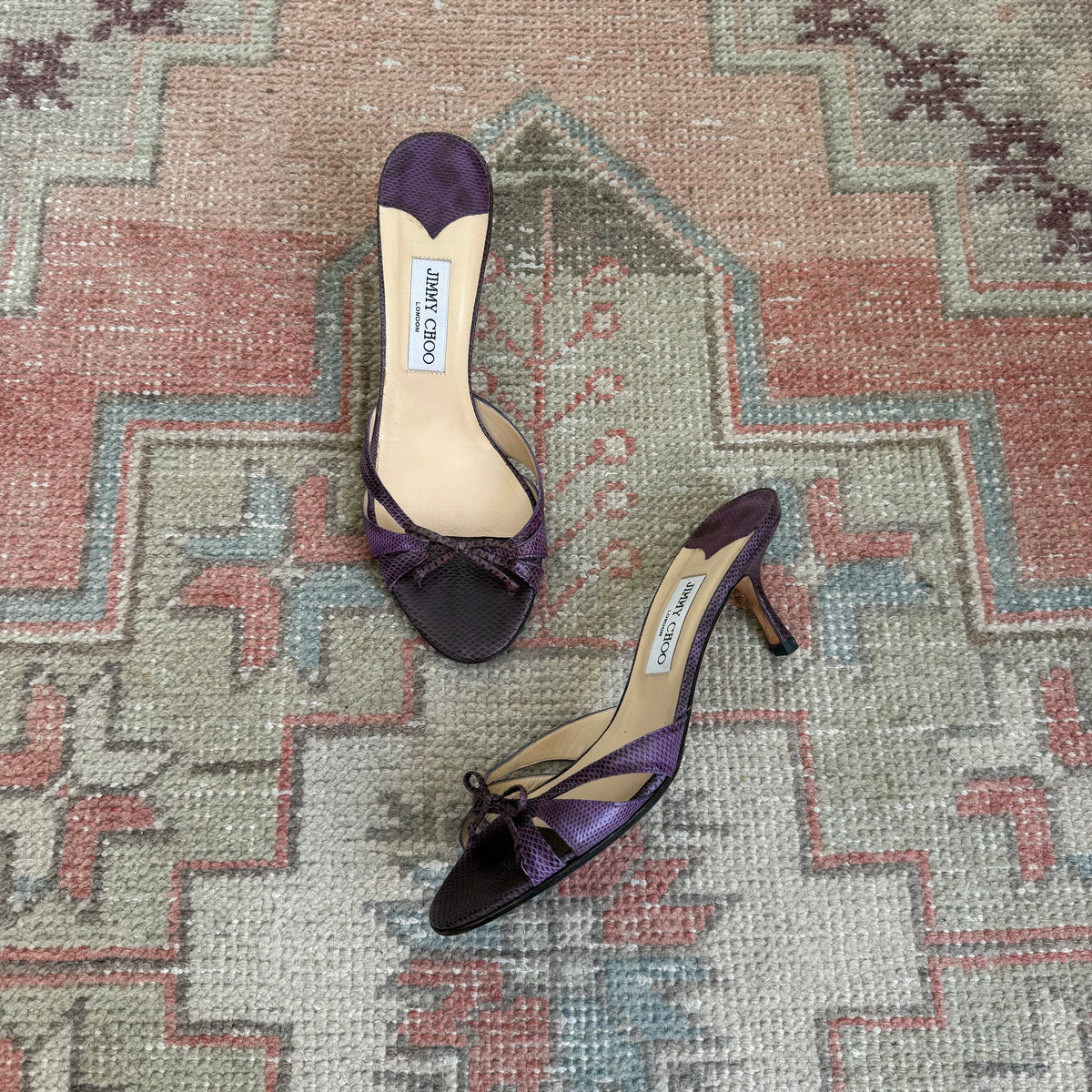 Y2K Jimmy Choo Purple Karung Bow Mules - US 8.5