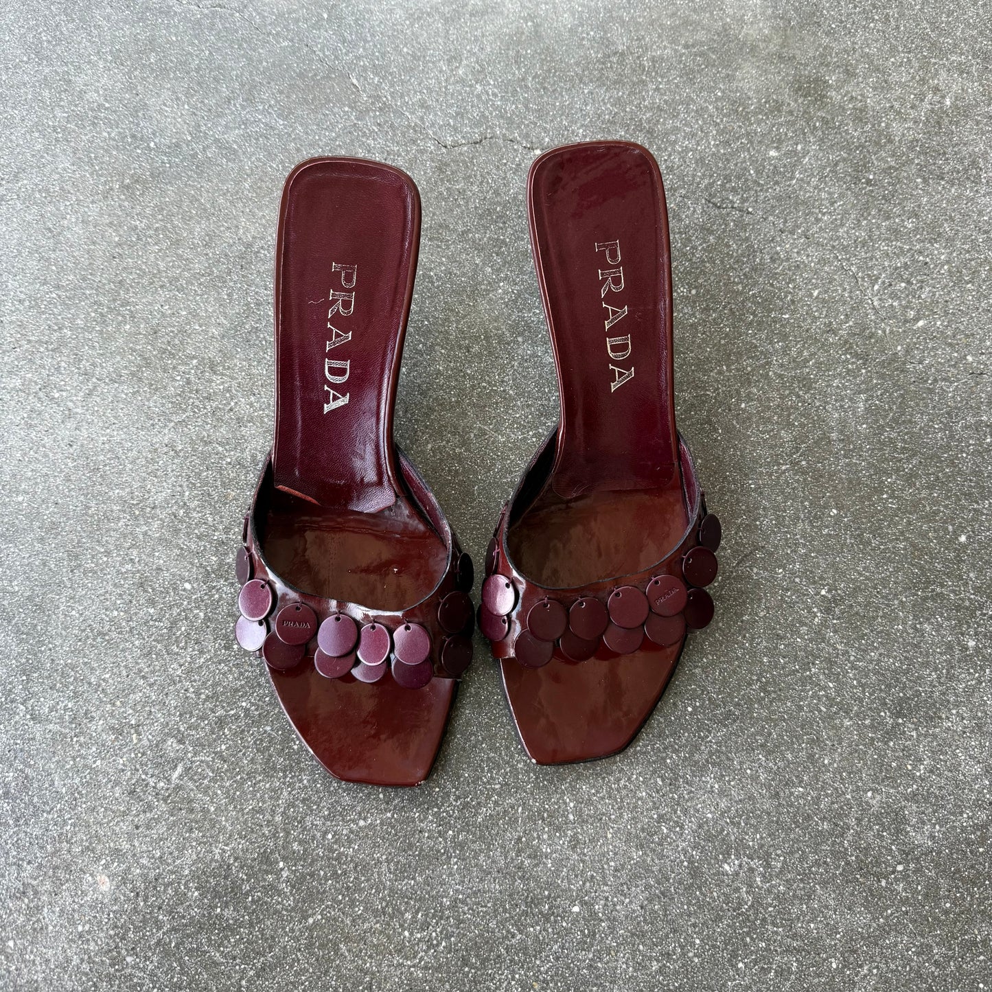 S/S2000 Prada Burgundy Pailette Mules - US 8