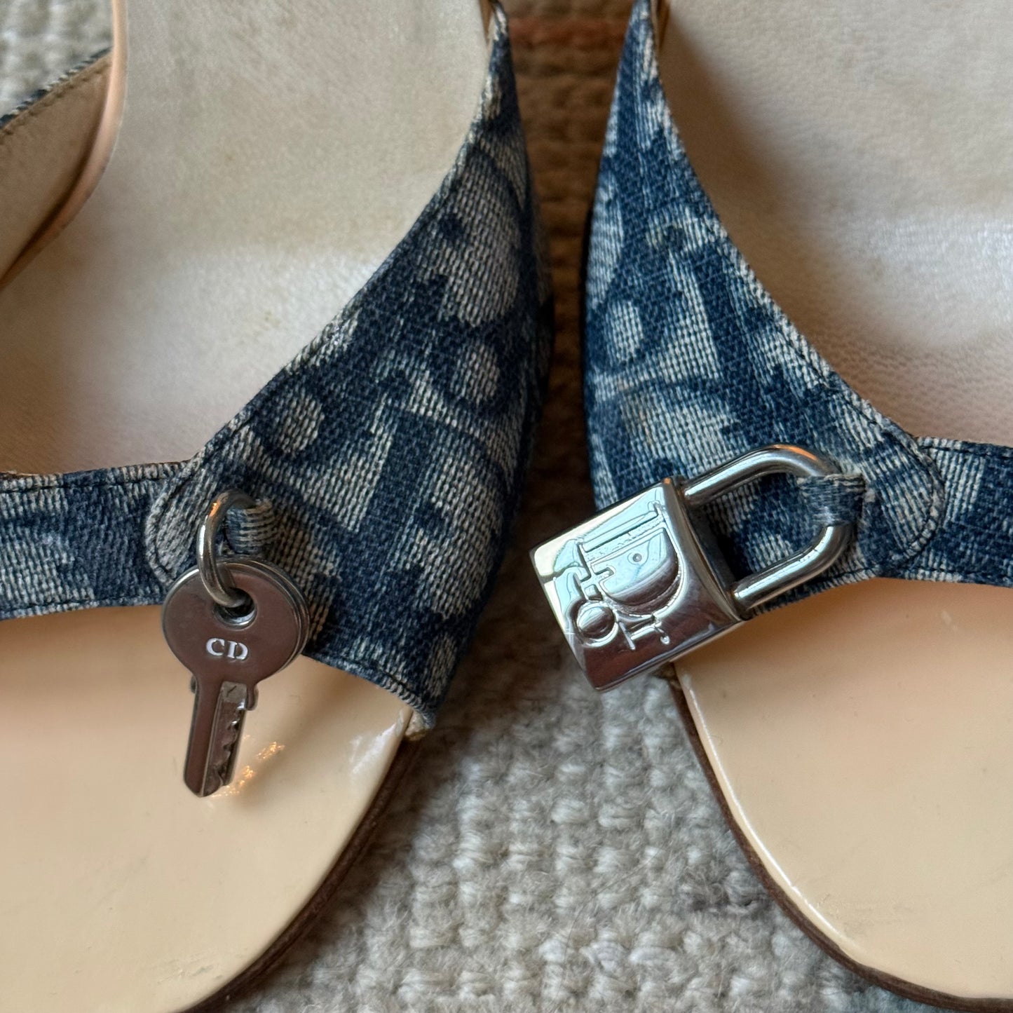 S/S2004 Galliano Dior Blue Lock & Key Mules - US 6.5
