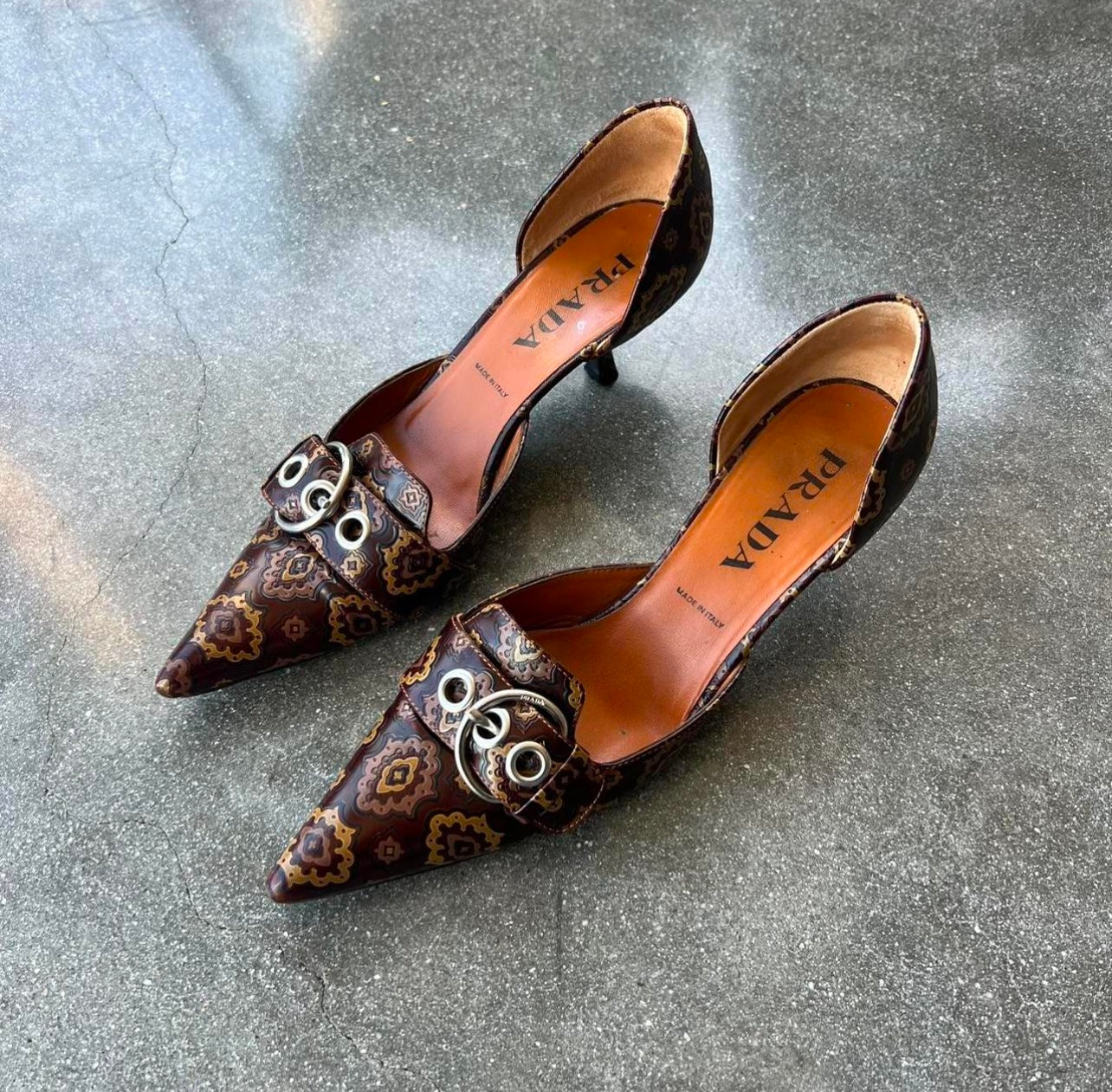 Prada Paisley Leather Mules - US 9