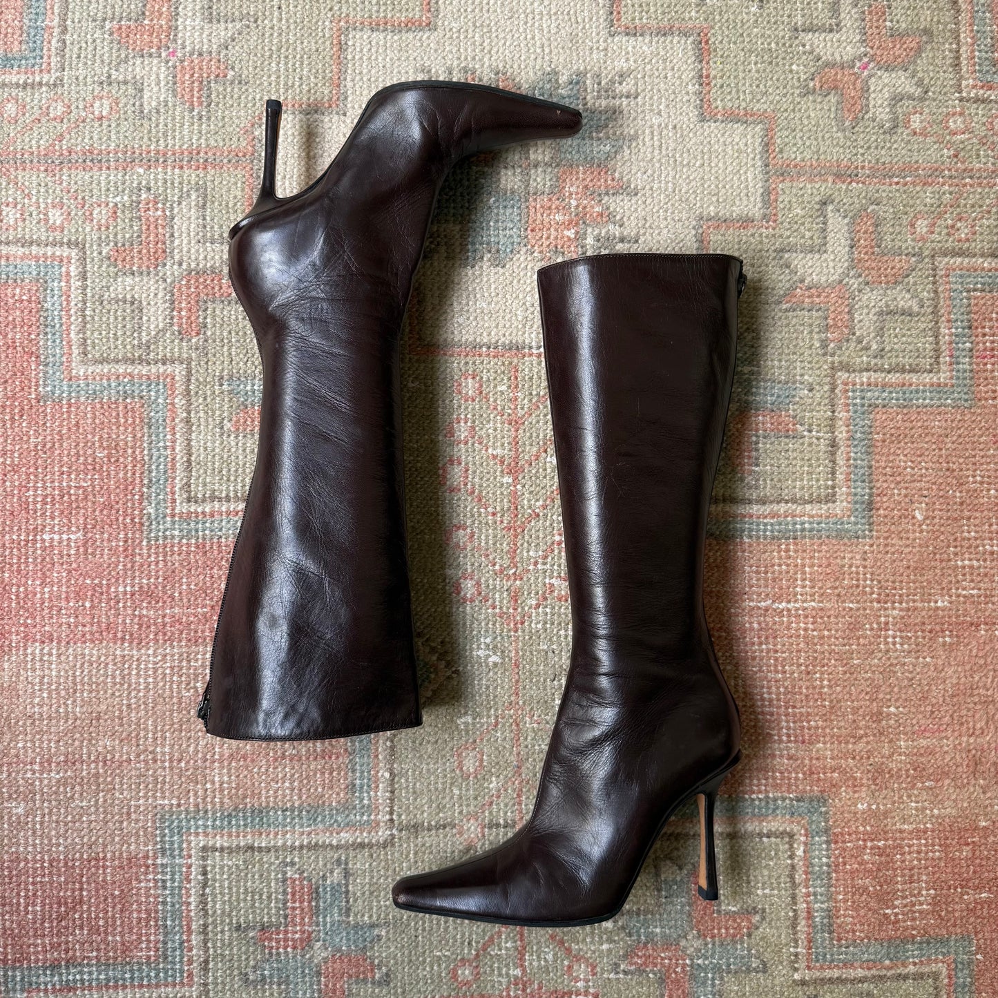 90s Jimmy Choo Kid Chocolate Stiletto Boots - US 5.5-6