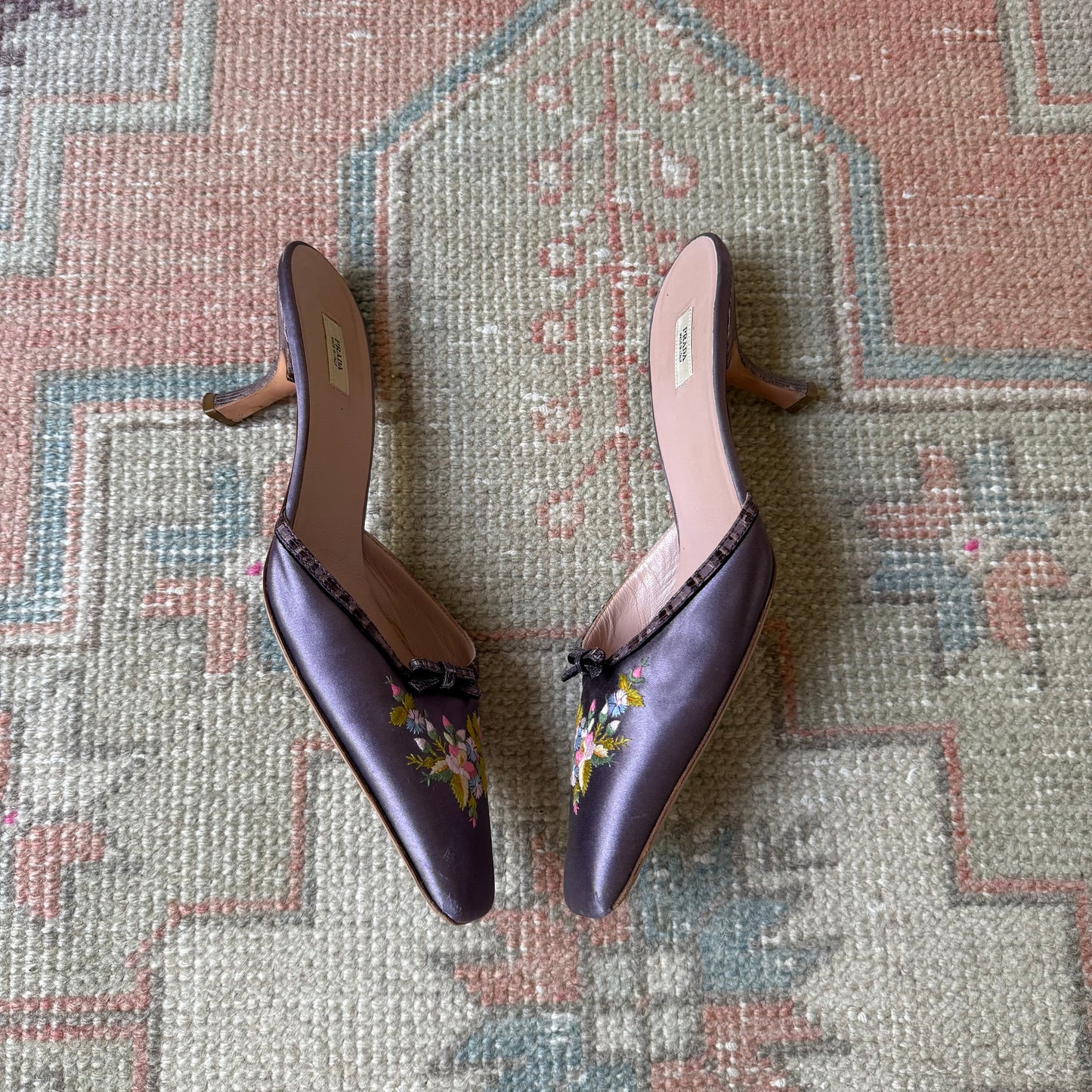 Y2K Prada Purple Silk Satin Floral Mules - US 8.5-9